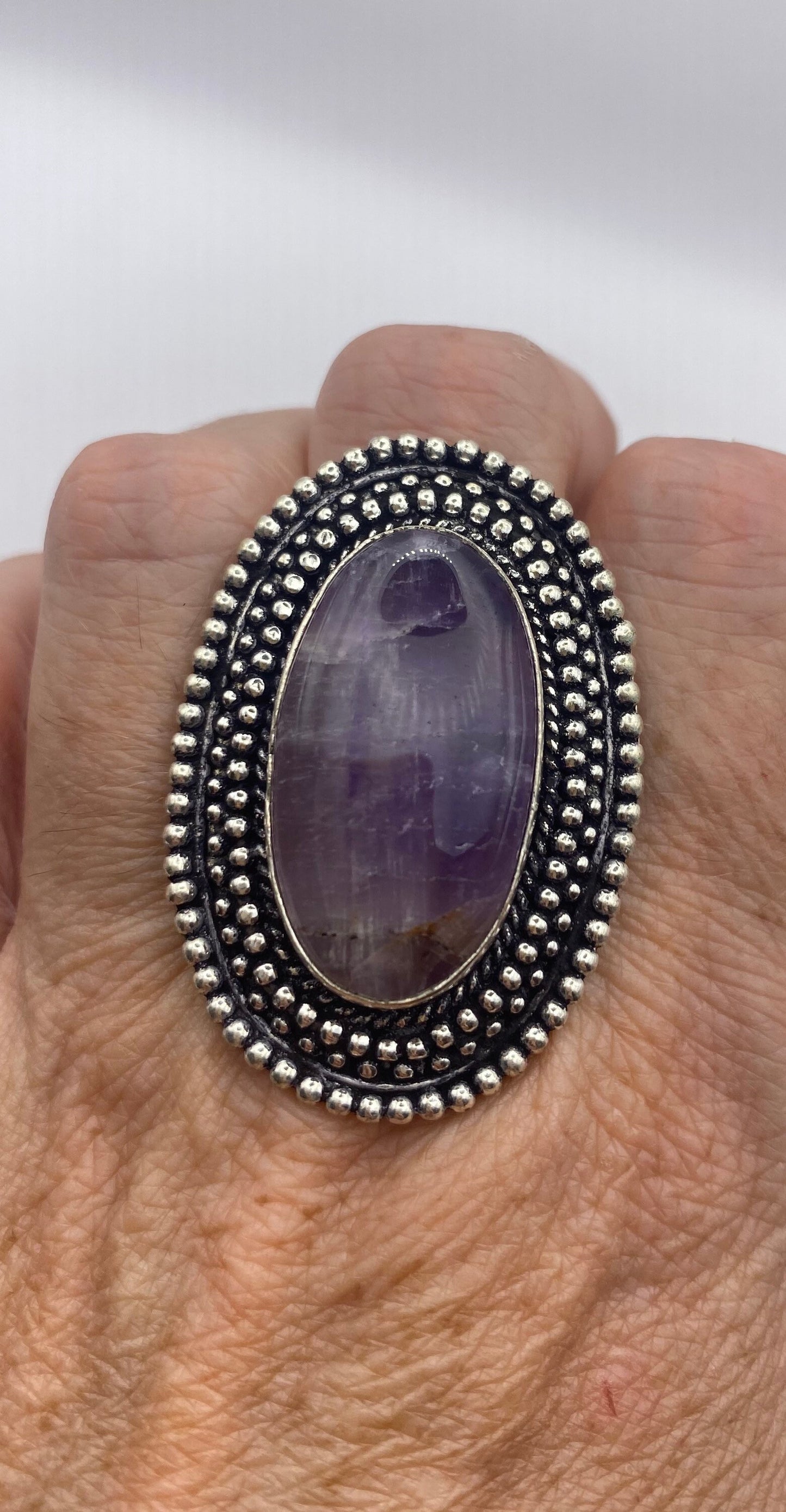 Vintage Boho Purple Amethyst Cocktail Ring Size 7