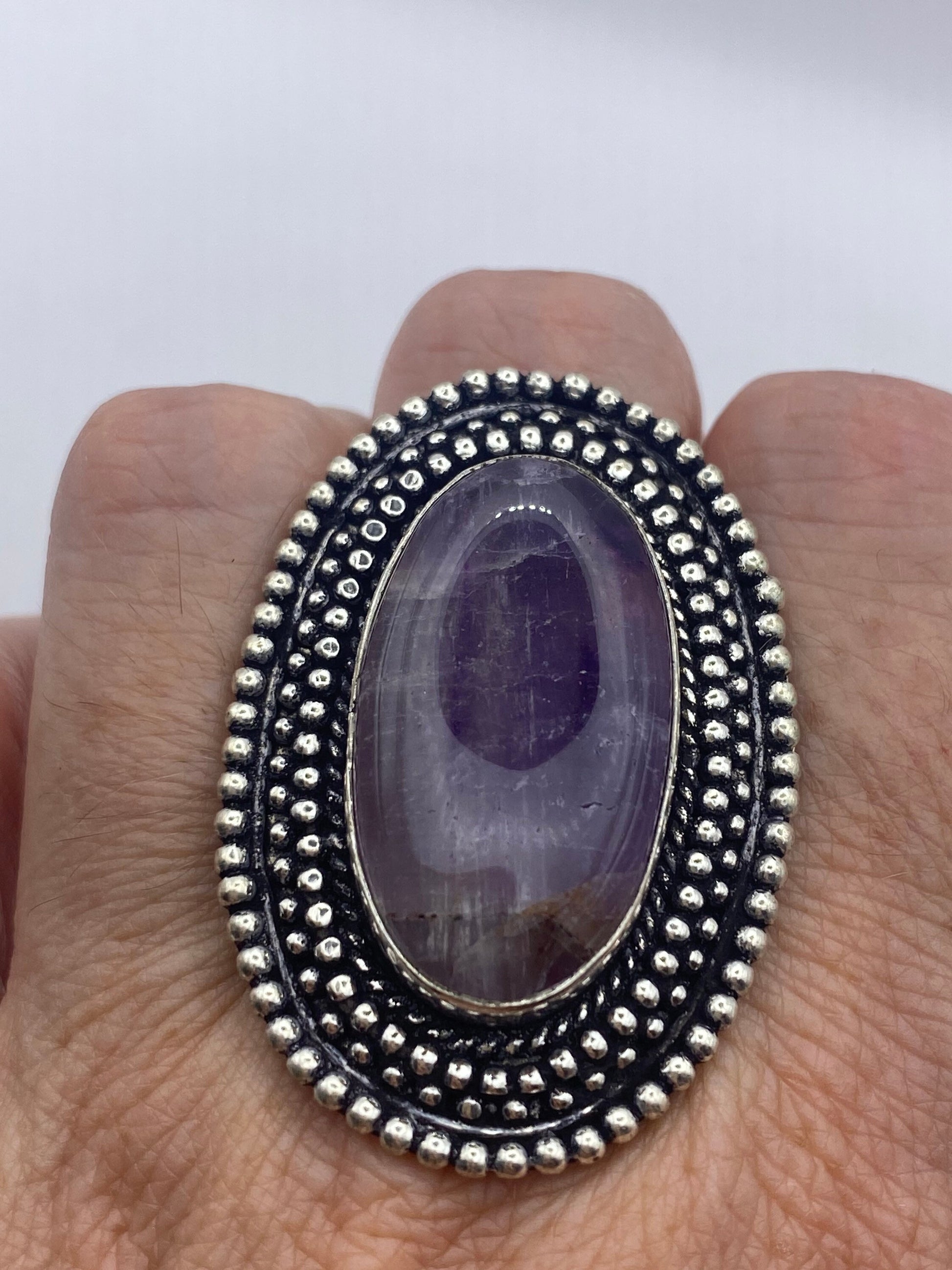 Vintage Boho Purple Amethyst Cocktail Ring Size 7