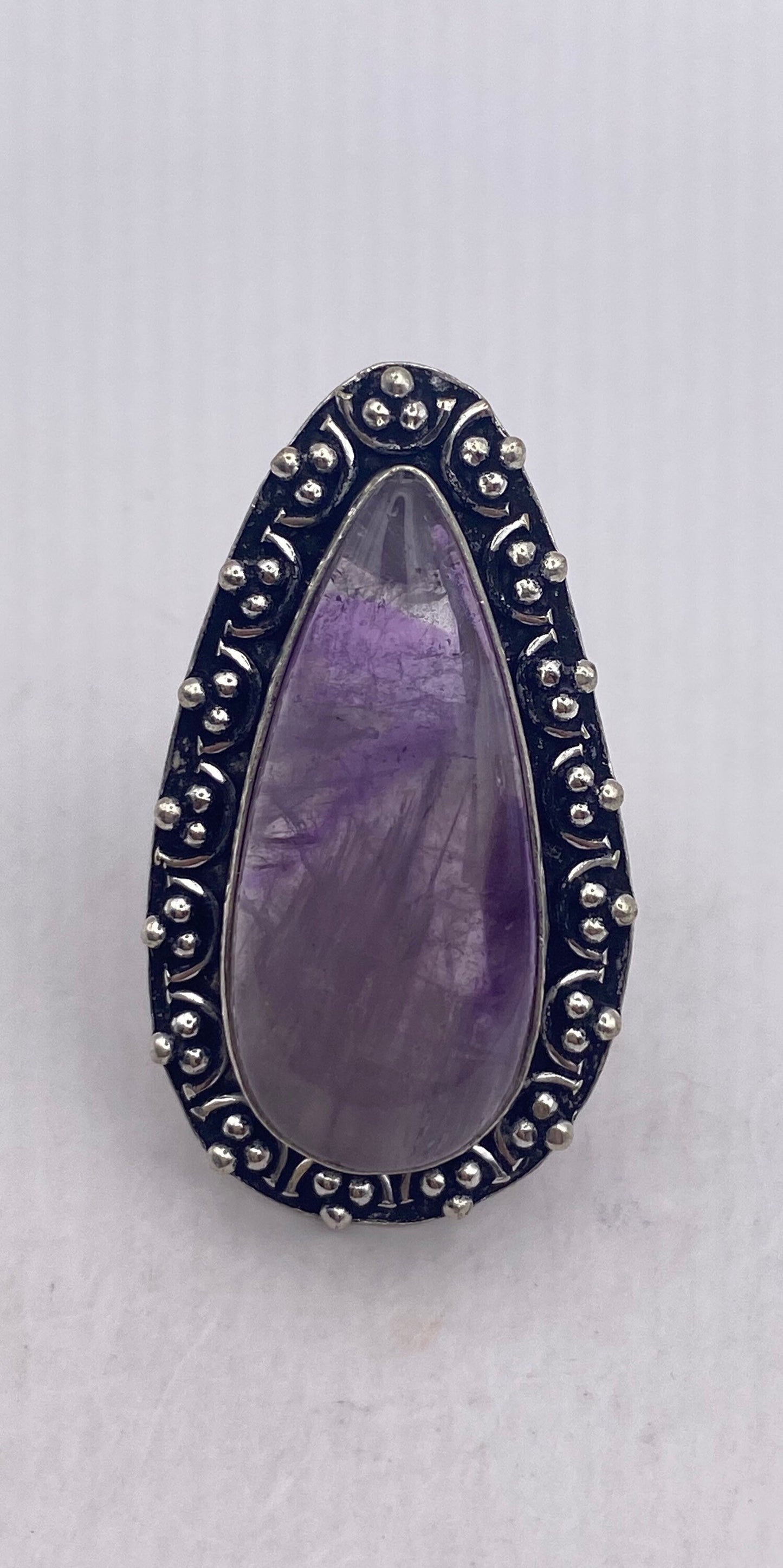 Vintage Boho Purple Amethyst Cocktail Ring Size 7