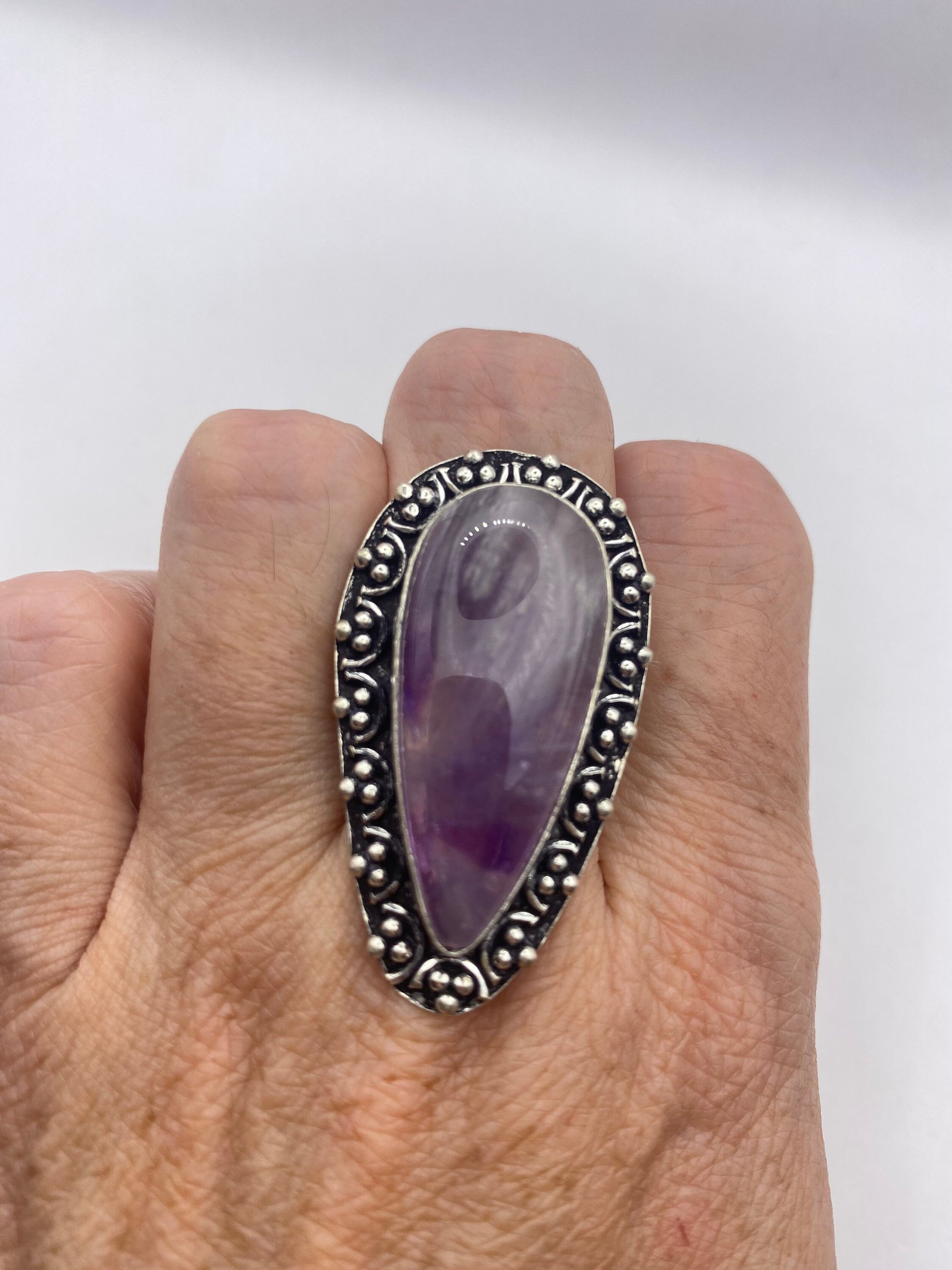 Vintage Boho Purple Amethyst Cocktail Ring Size 7