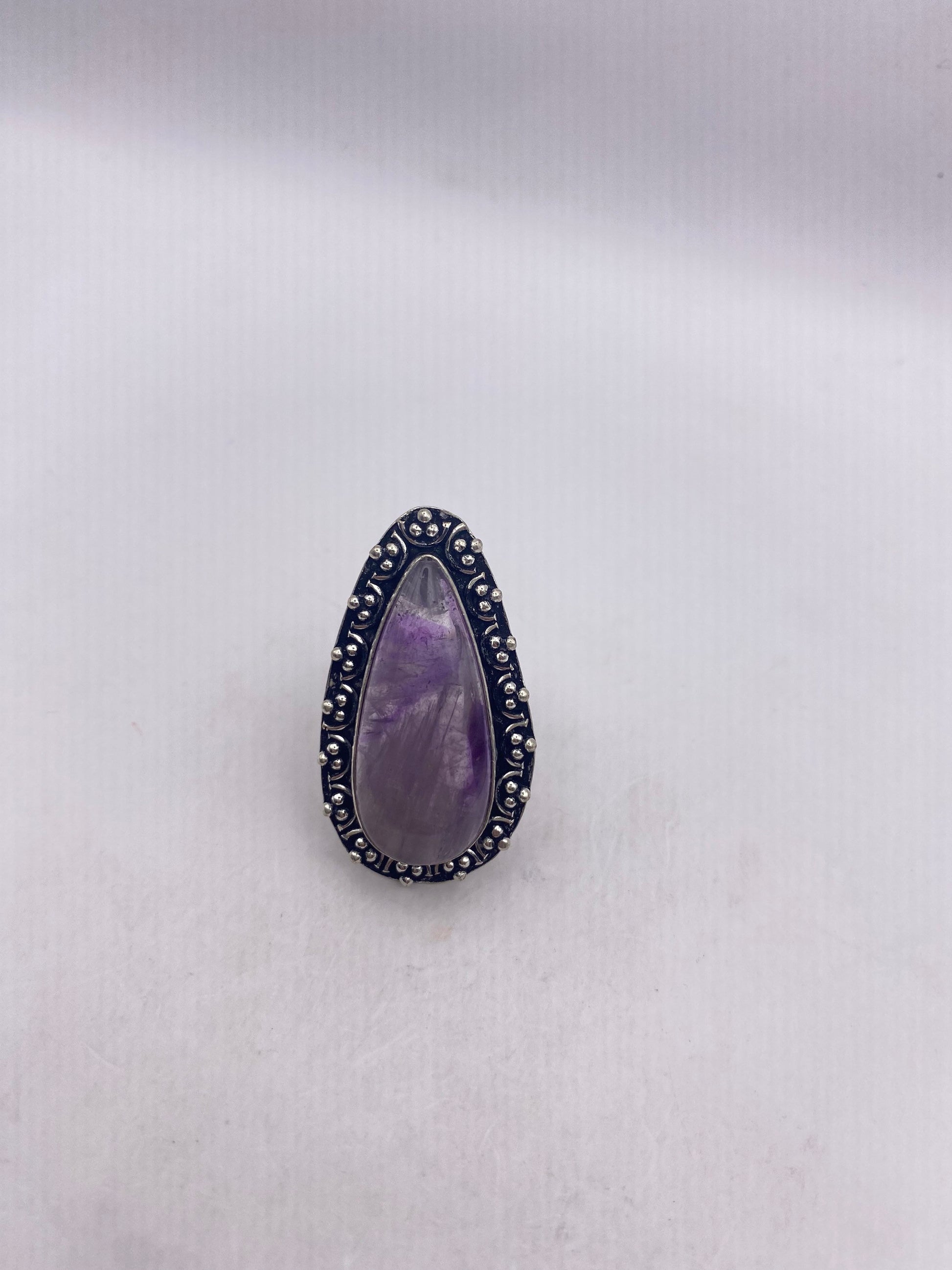 Vintage Boho Purple Amethyst Cocktail Ring Size 7