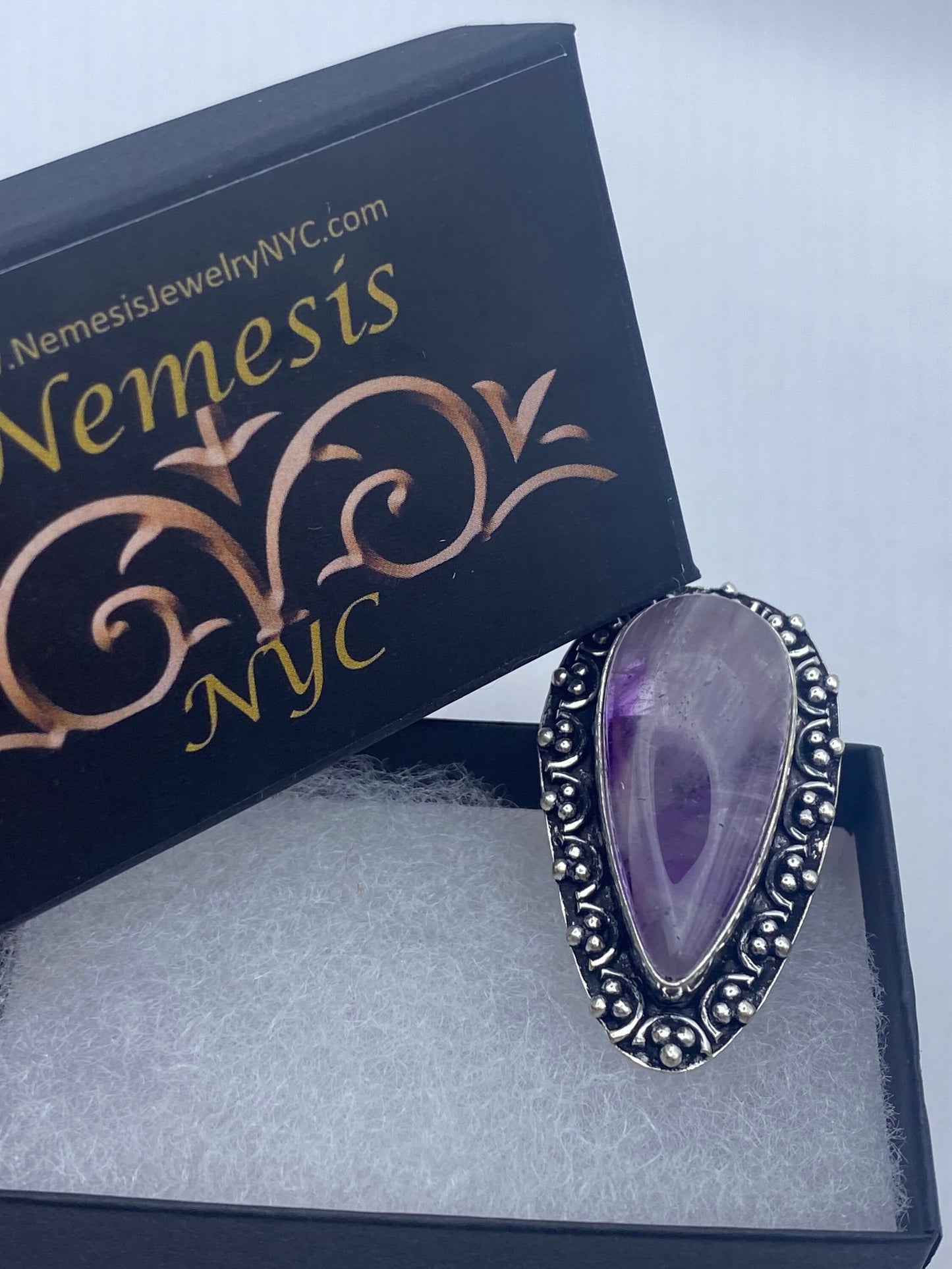 Vintage Boho Purple Amethyst Cocktail Ring Size 7