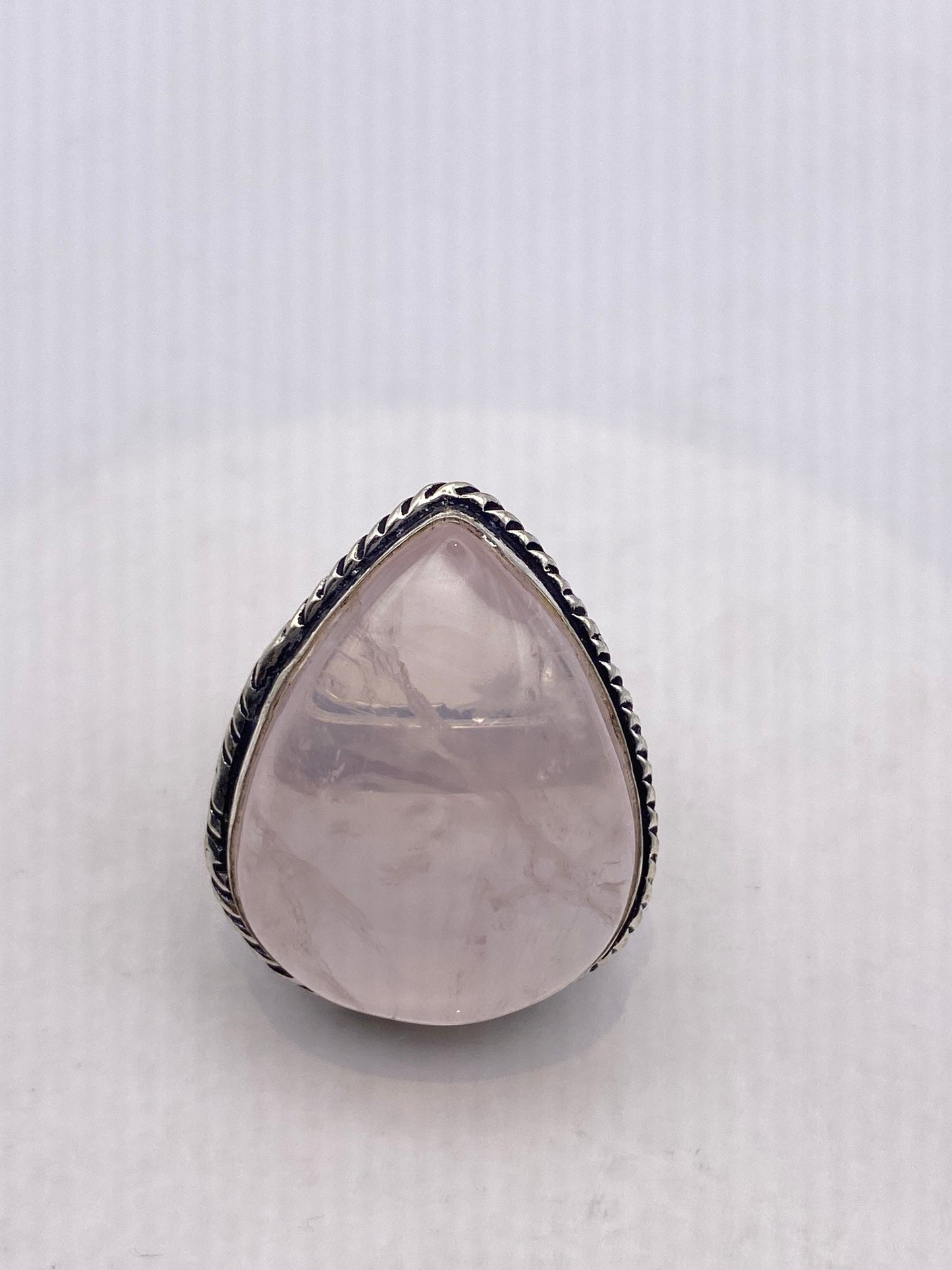 Vintage Pink Rose Quartz Silver Ring