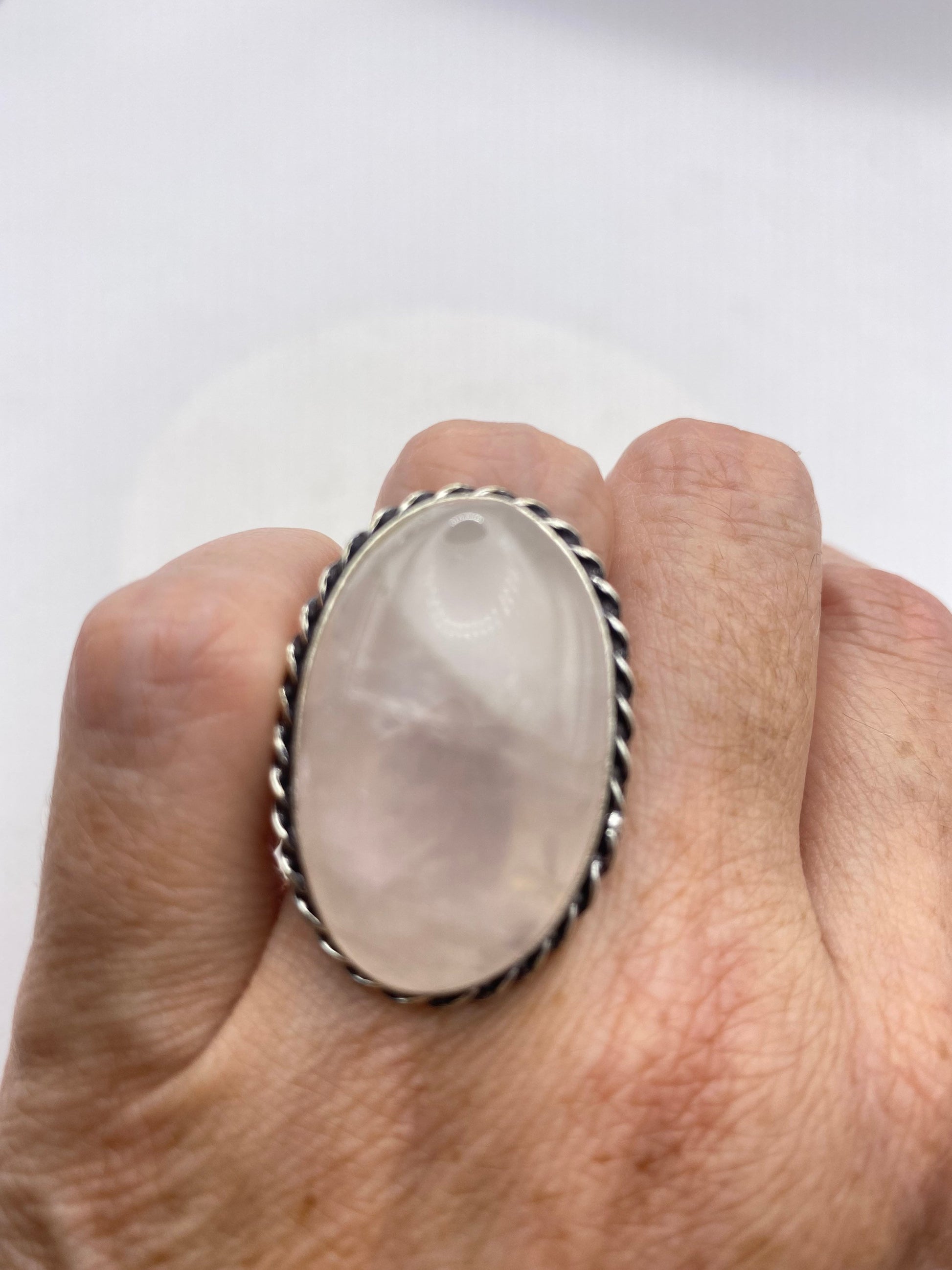 Vintage Pink Rose Quartz Silver Ring