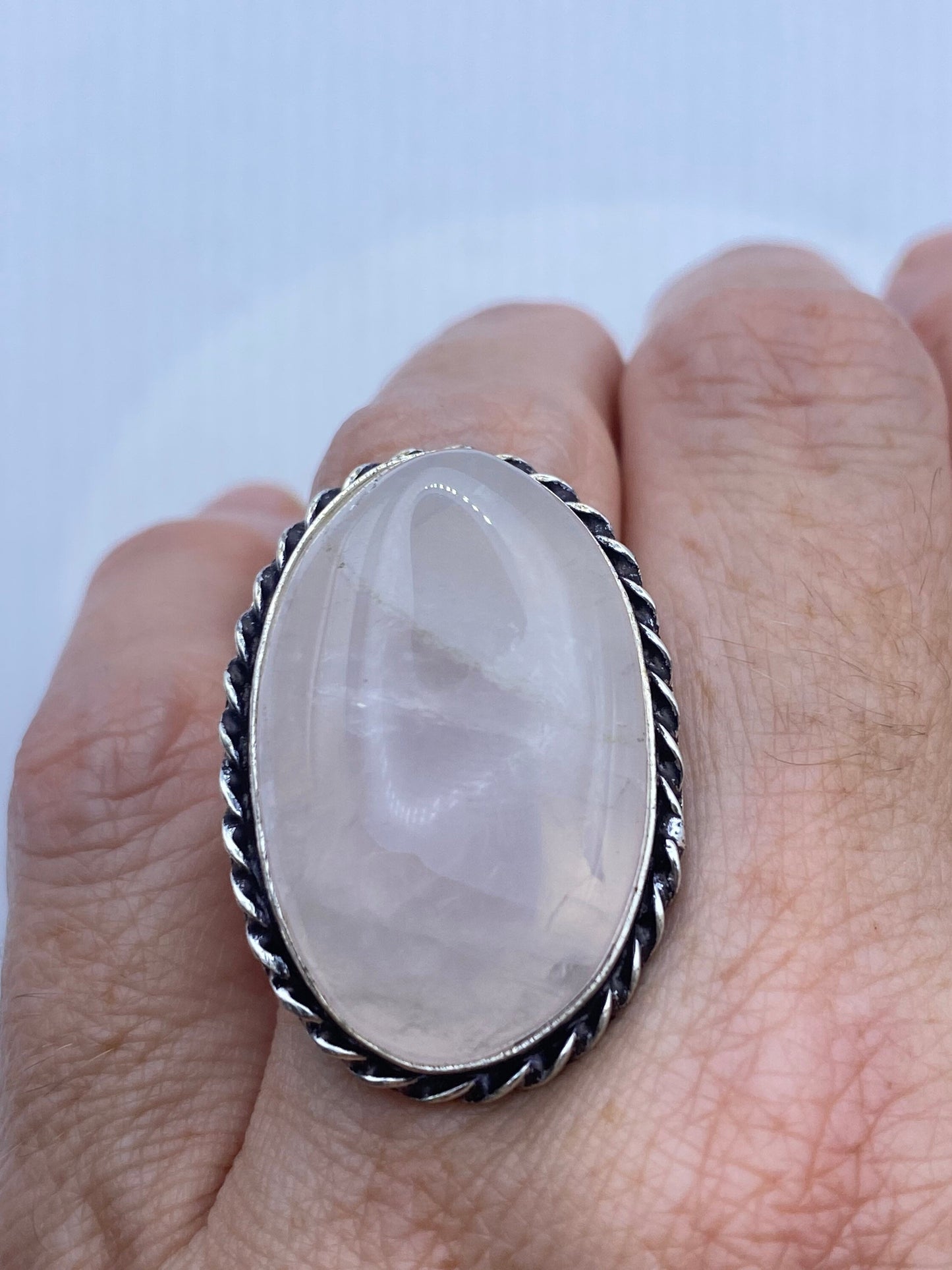 Vintage Pink Rose Quartz Silver Ring