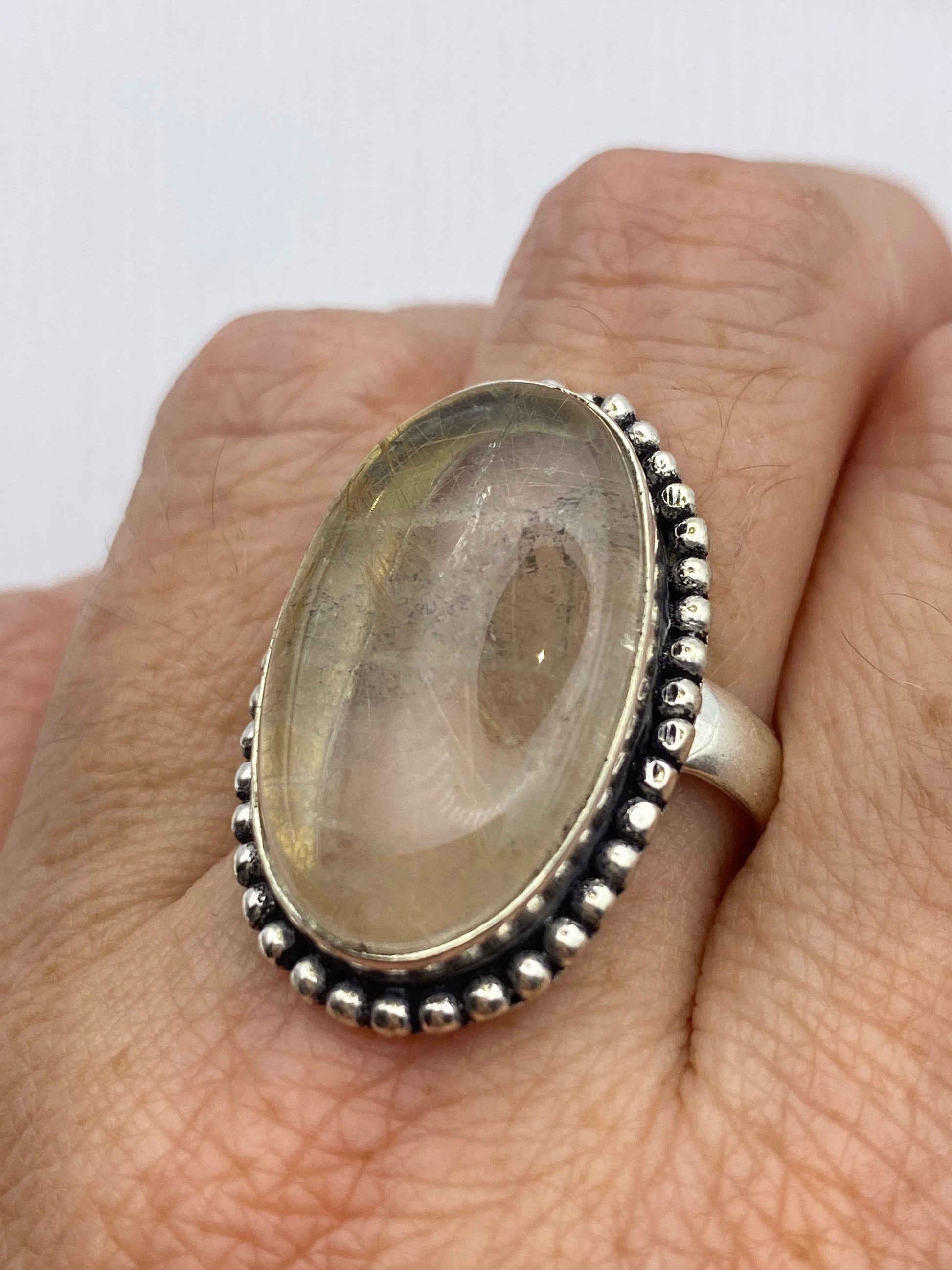 Vintage Gold Rutile Quartz Boho Cocktail Ring
