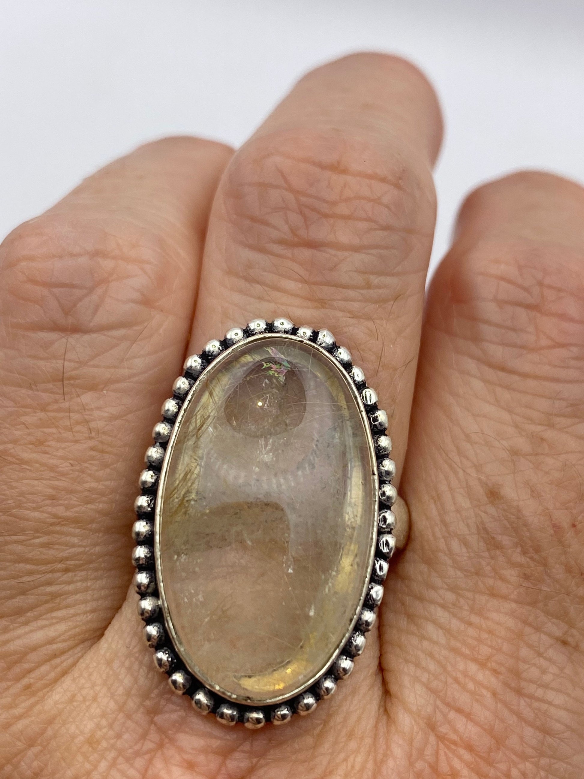 Vintage Gold Rutile Quartz Boho Cocktail Ring