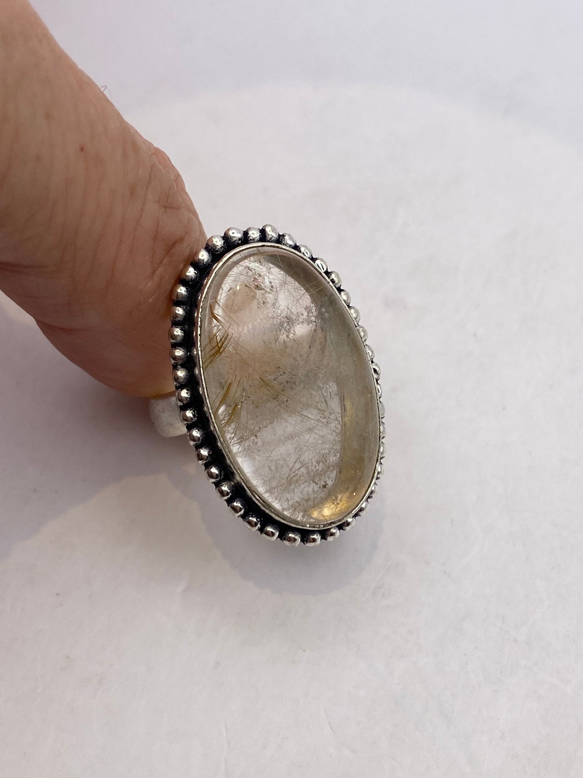 Vintage Gold Rutile Quartz Boho Cocktail Ring