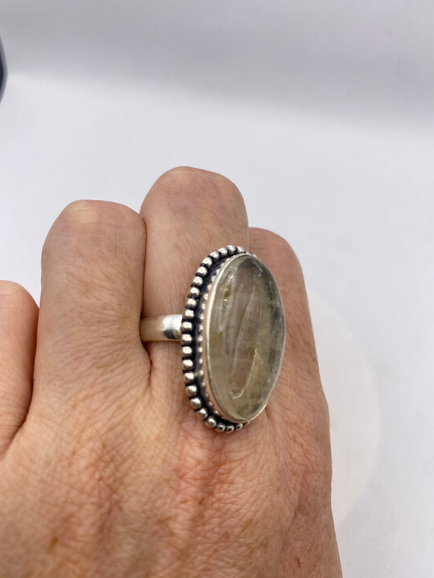 Vintage Gold Rutile Quartz Boho Cocktail Ring