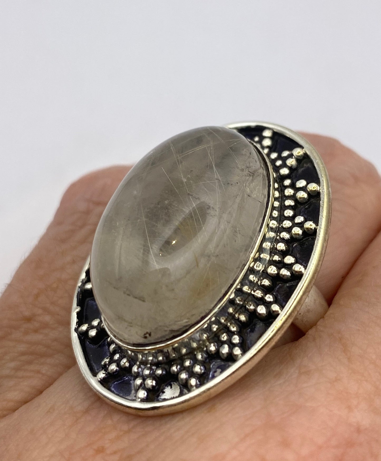 Vintage Gold Rutile Quartz Boho Cocktail Ring