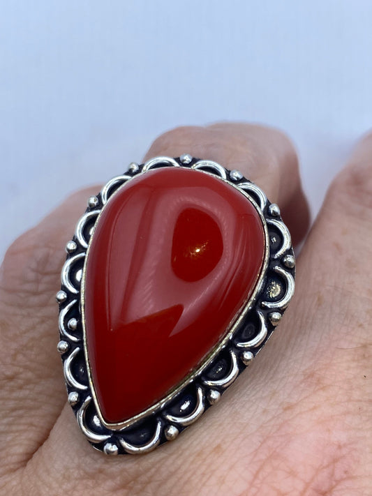 Vintage Red Coral Cocktail Boho Ring Size 7