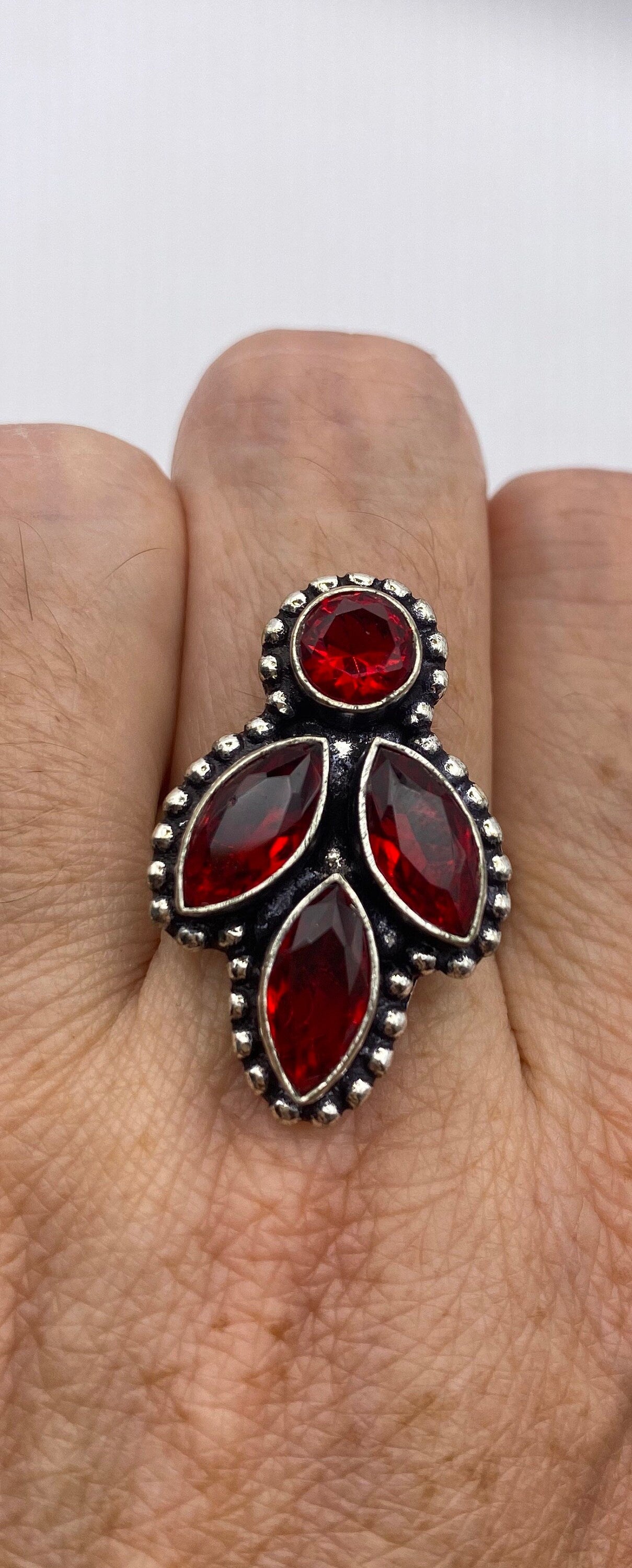 Vintage Red Ruby Glass Ring Antique Art Glass