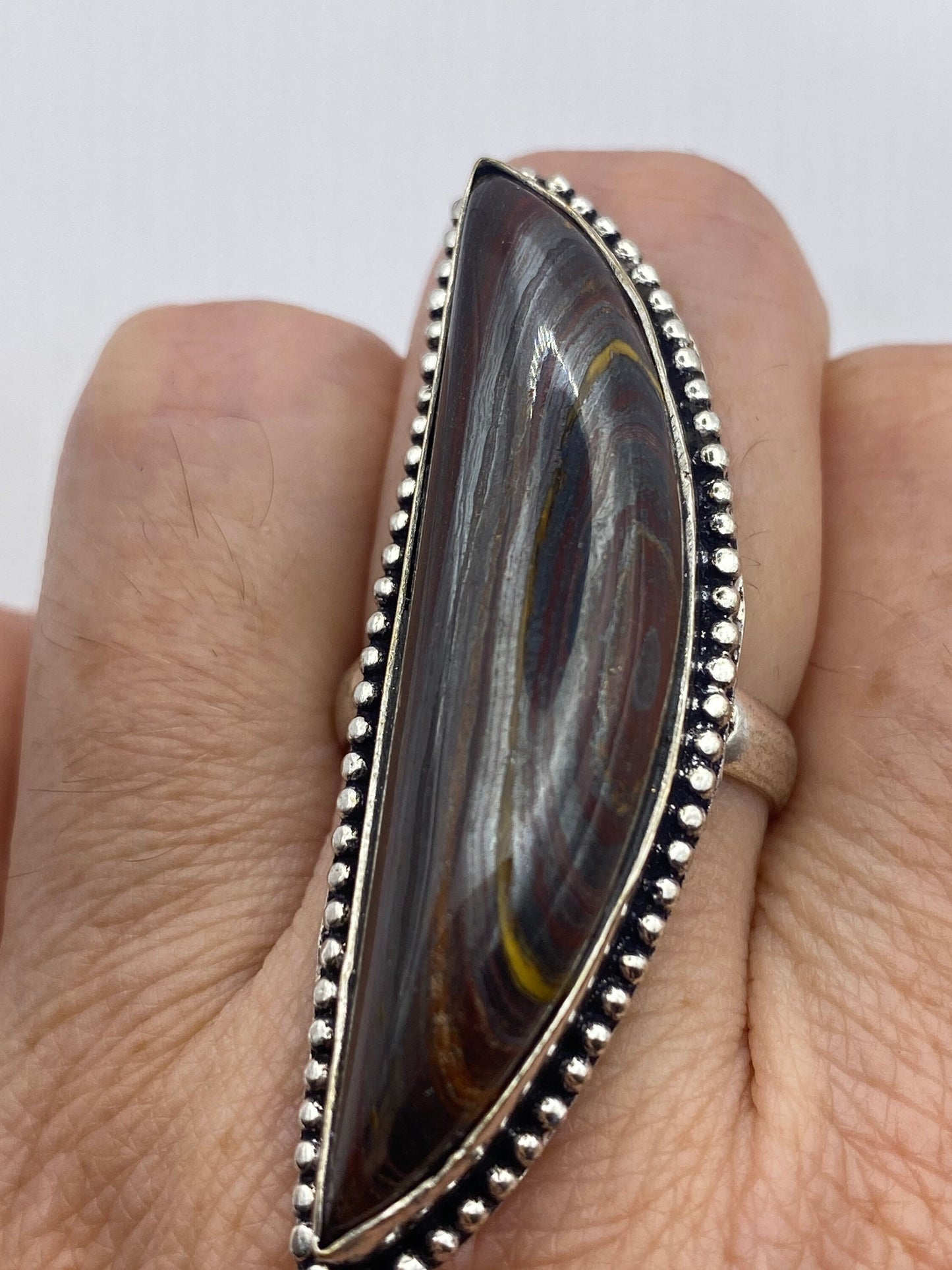 Vintage Large Red Tigers Eye Agate Silver Ring