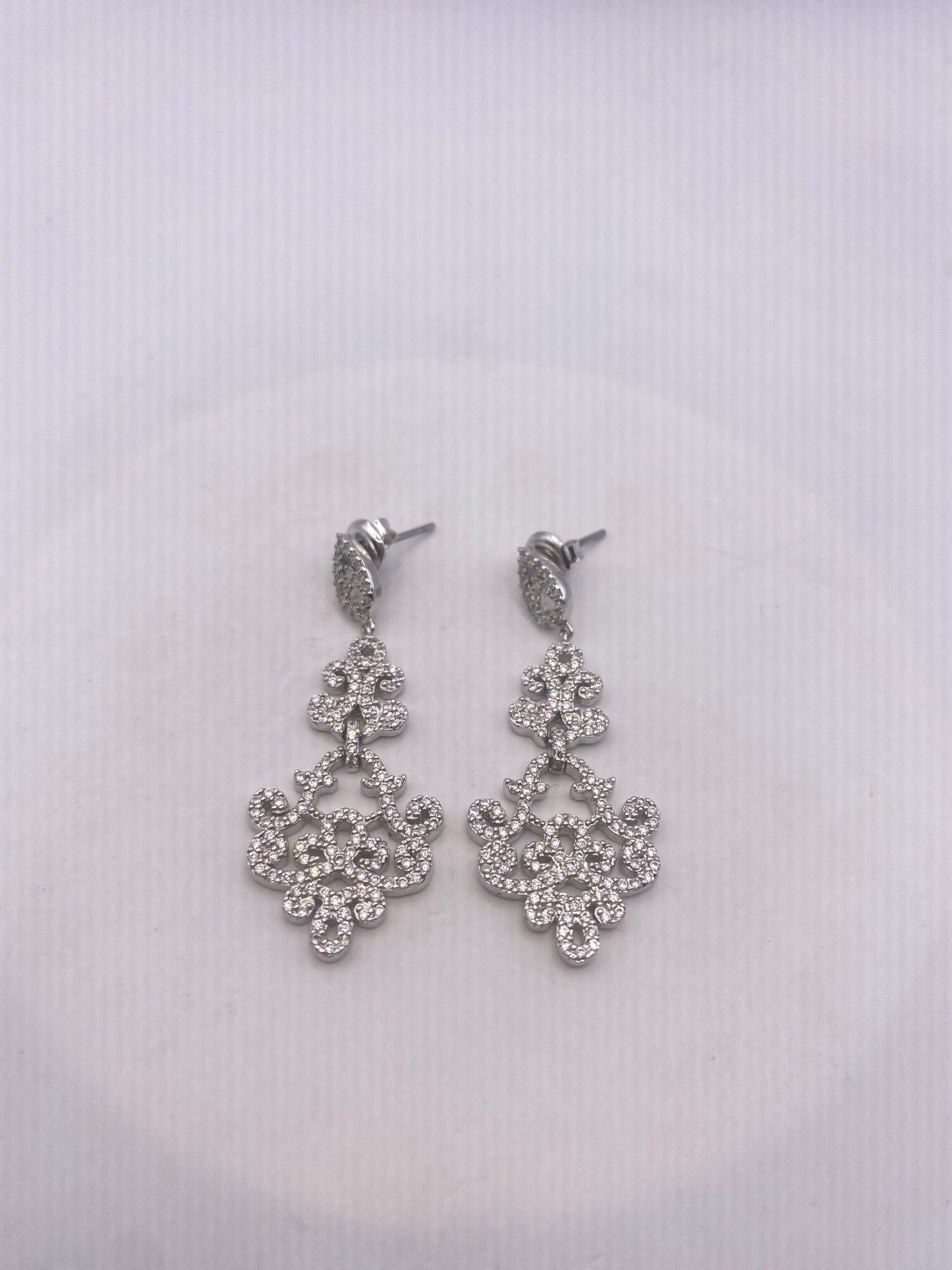 Vintage Silver diamond look Crystal Chandelier Earrings