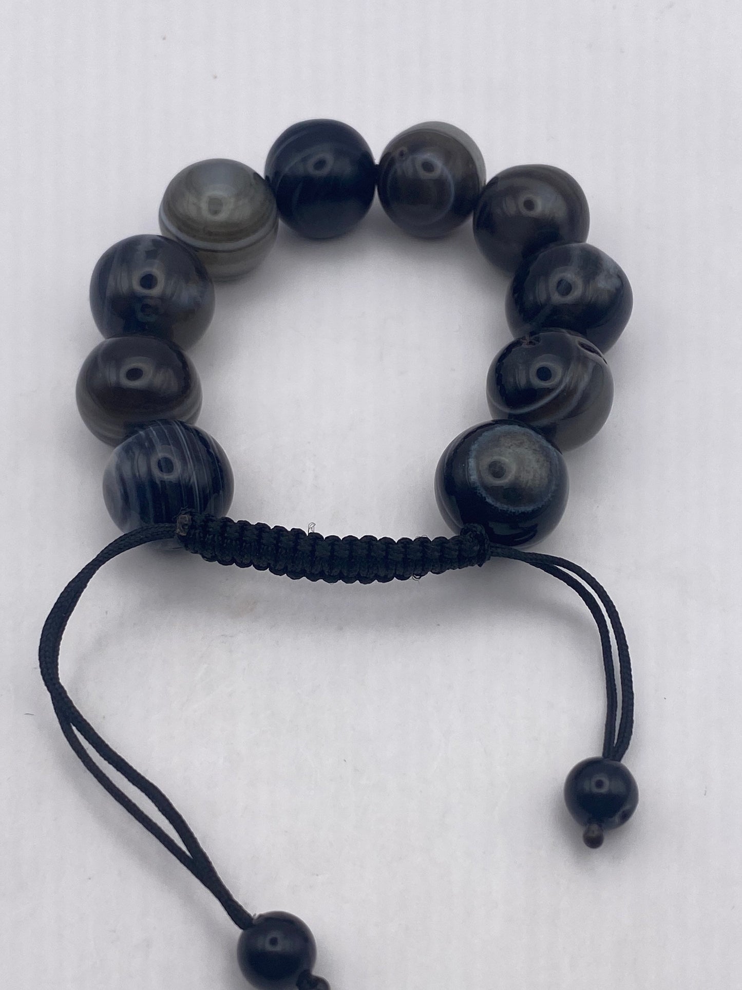 Vintage Black Agate Macrame Lucky Bracelet