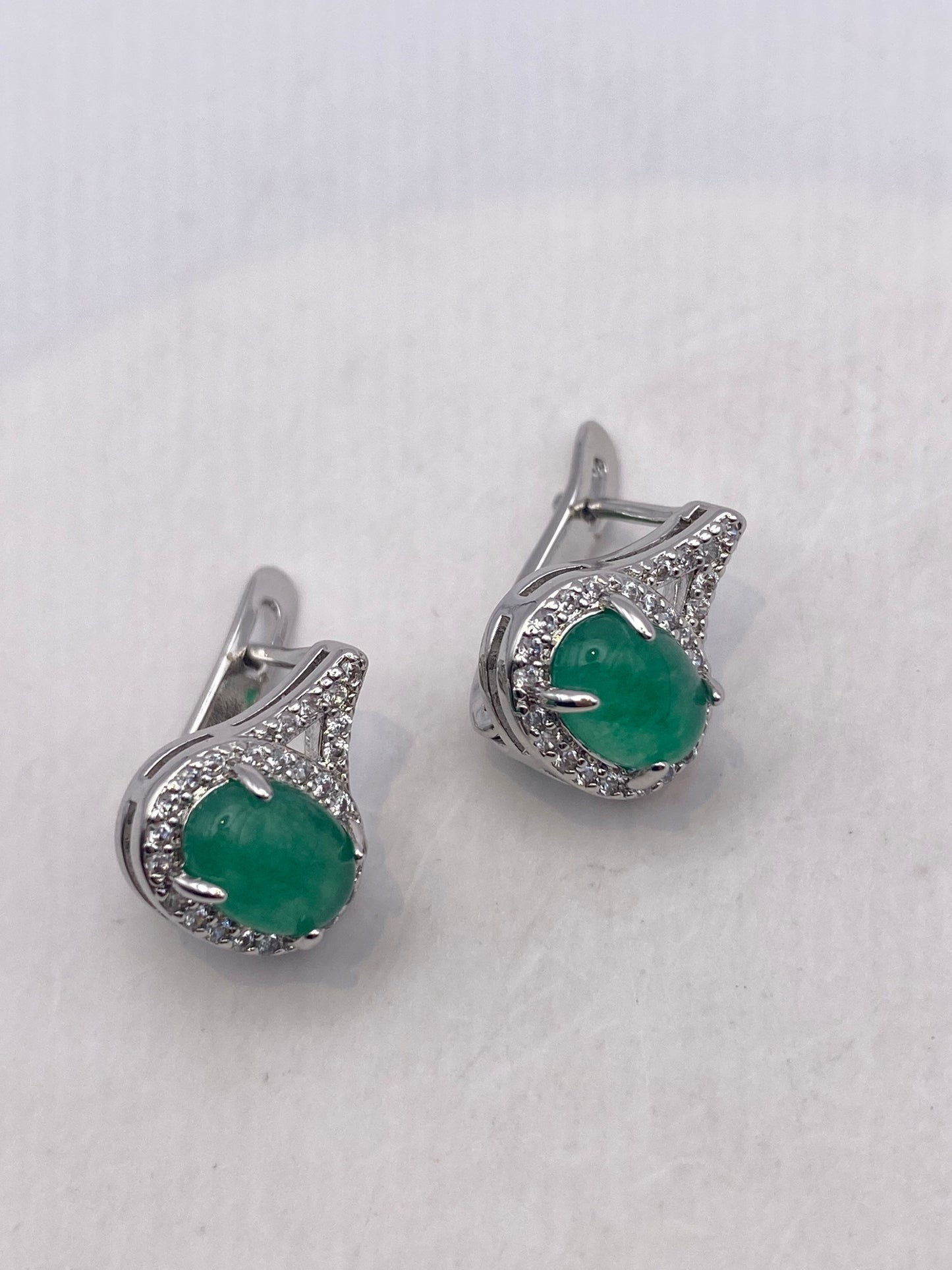 Vintage Green Jade Earrings Stud Button