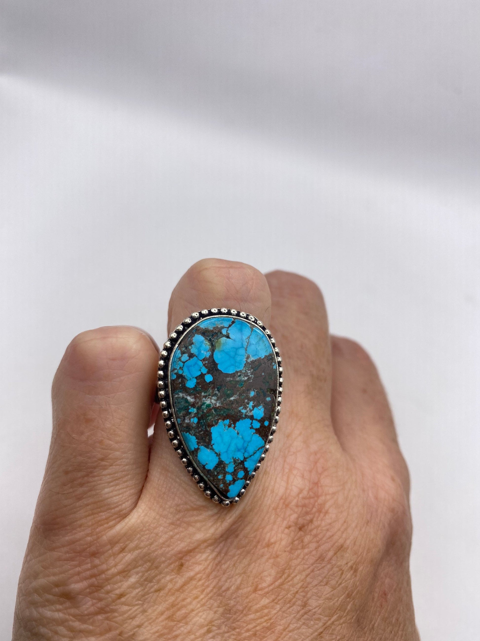 Vintage Blue Genuine Tibetan Turquoise Ring Size 7.5