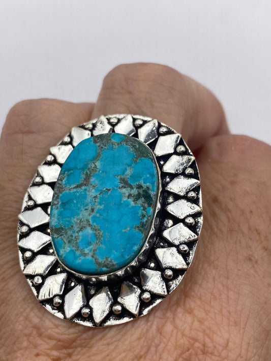 Vintage Blue Genuine Tibetan Turquoise Ring Size 7.5