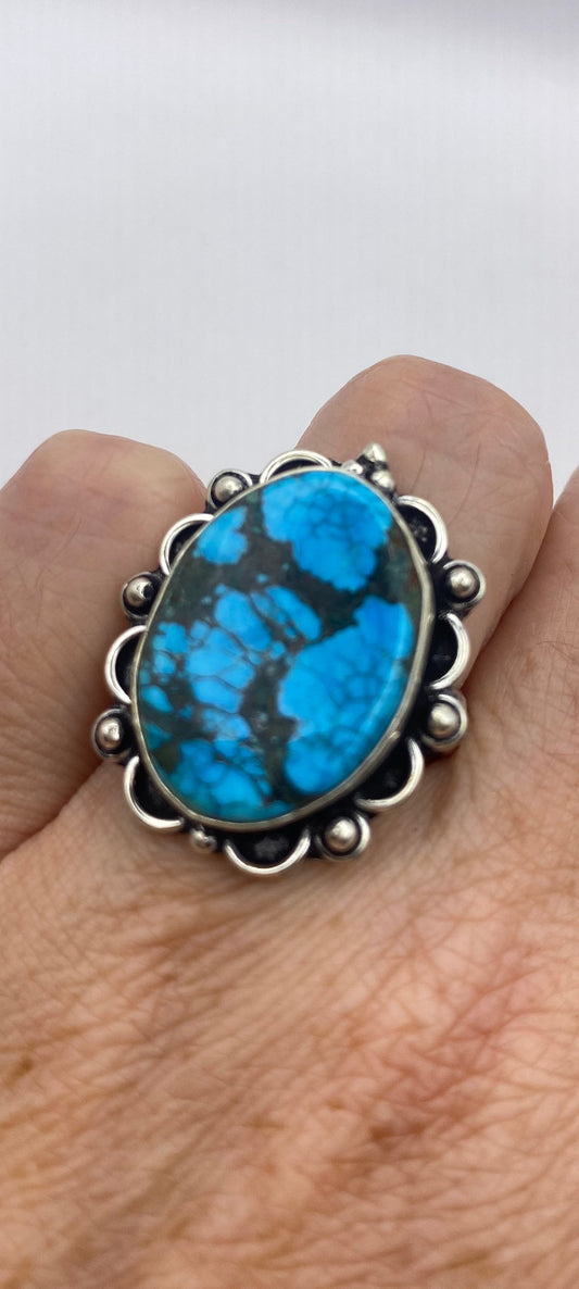 Vintage Blue Genuine Tibetan Turquoise Ring Size 7.5