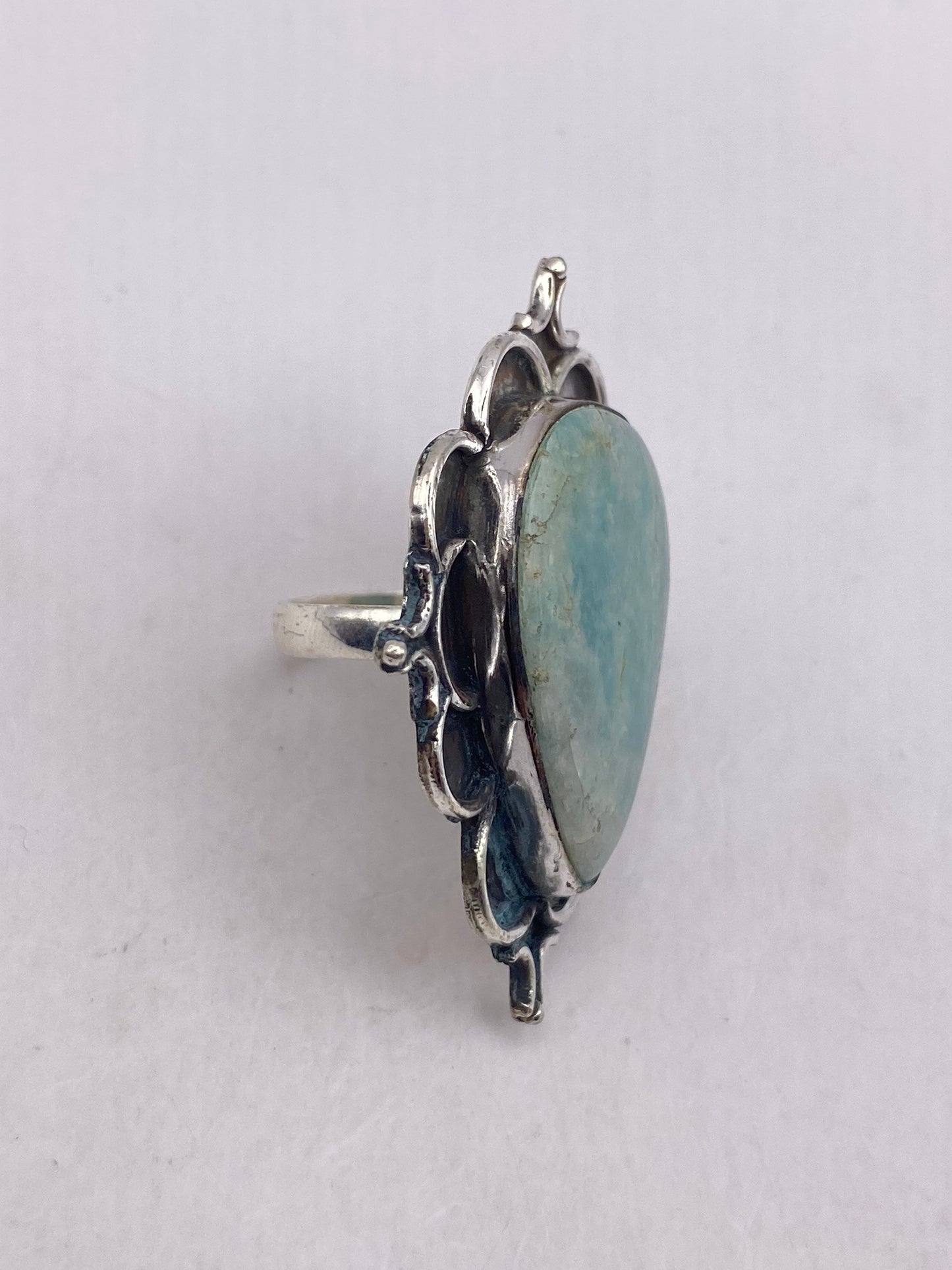 Vintage Green Amazonite Silver Ring Size 6.5