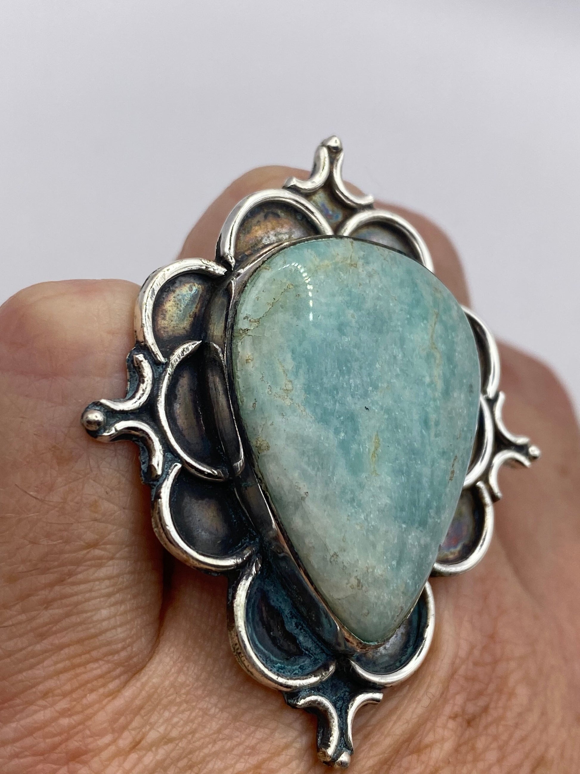 Vintage Green Amazonite Silver Ring Size 6.5