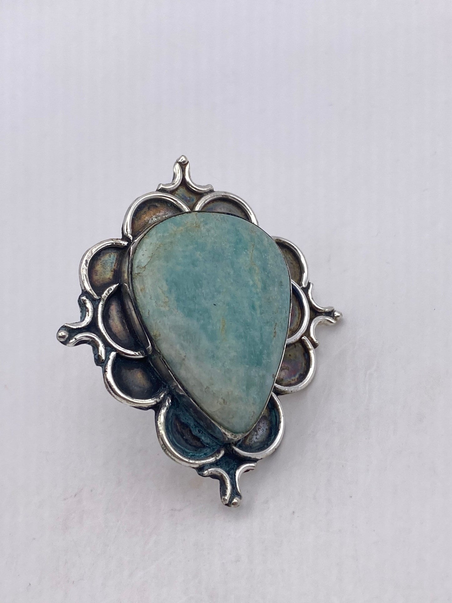 Vintage Green Amazonite Silver Ring Size 6.5