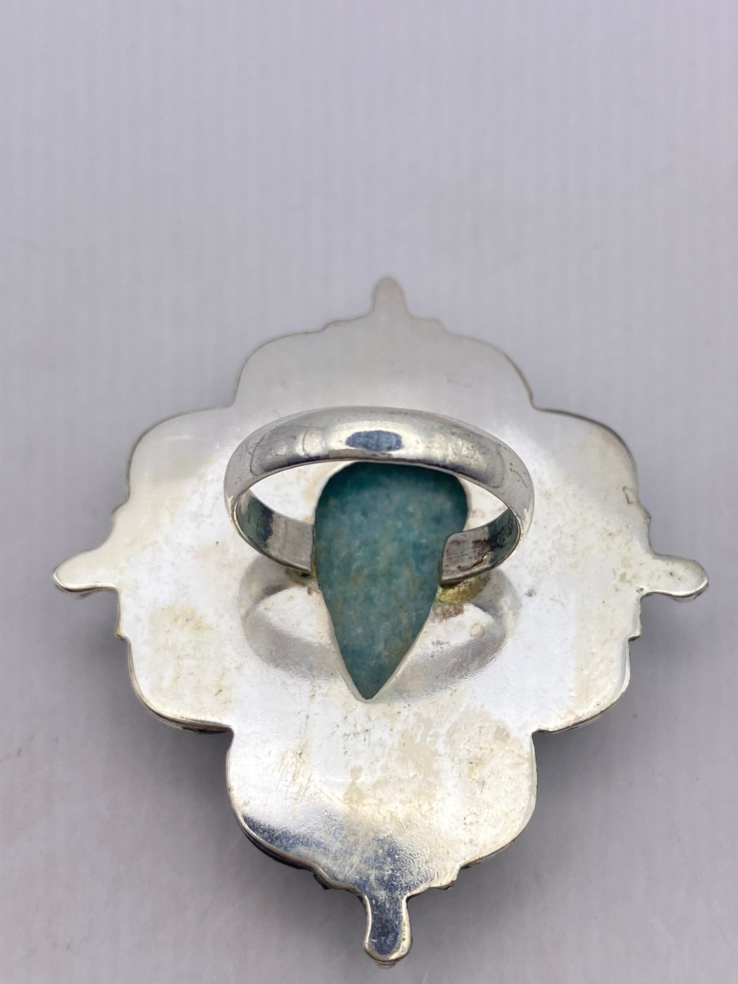 Vintage Green Amazonite Silver Ring Size 6.5