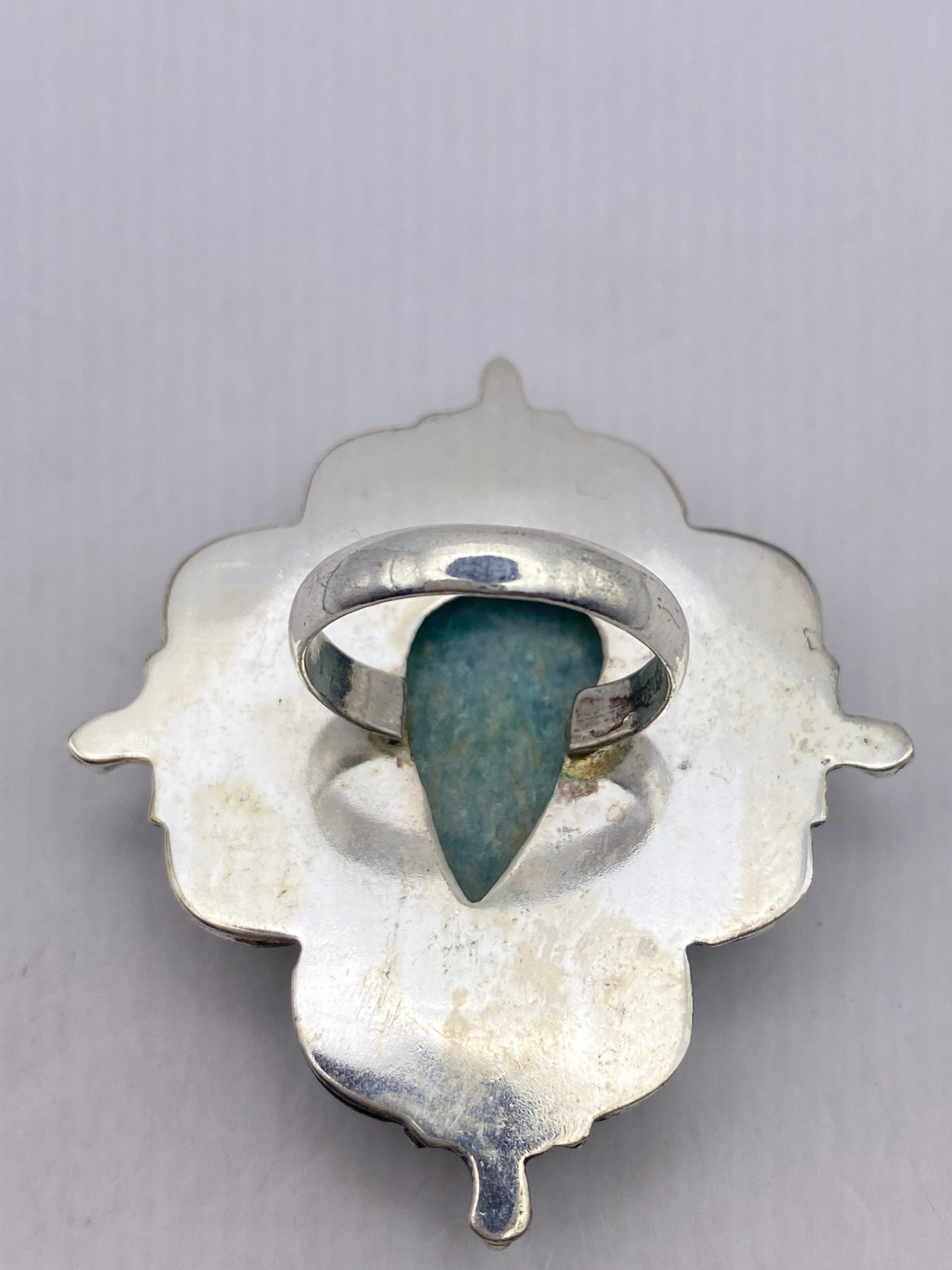 Vintage Green Amazonite Silver Ring Size 6.5