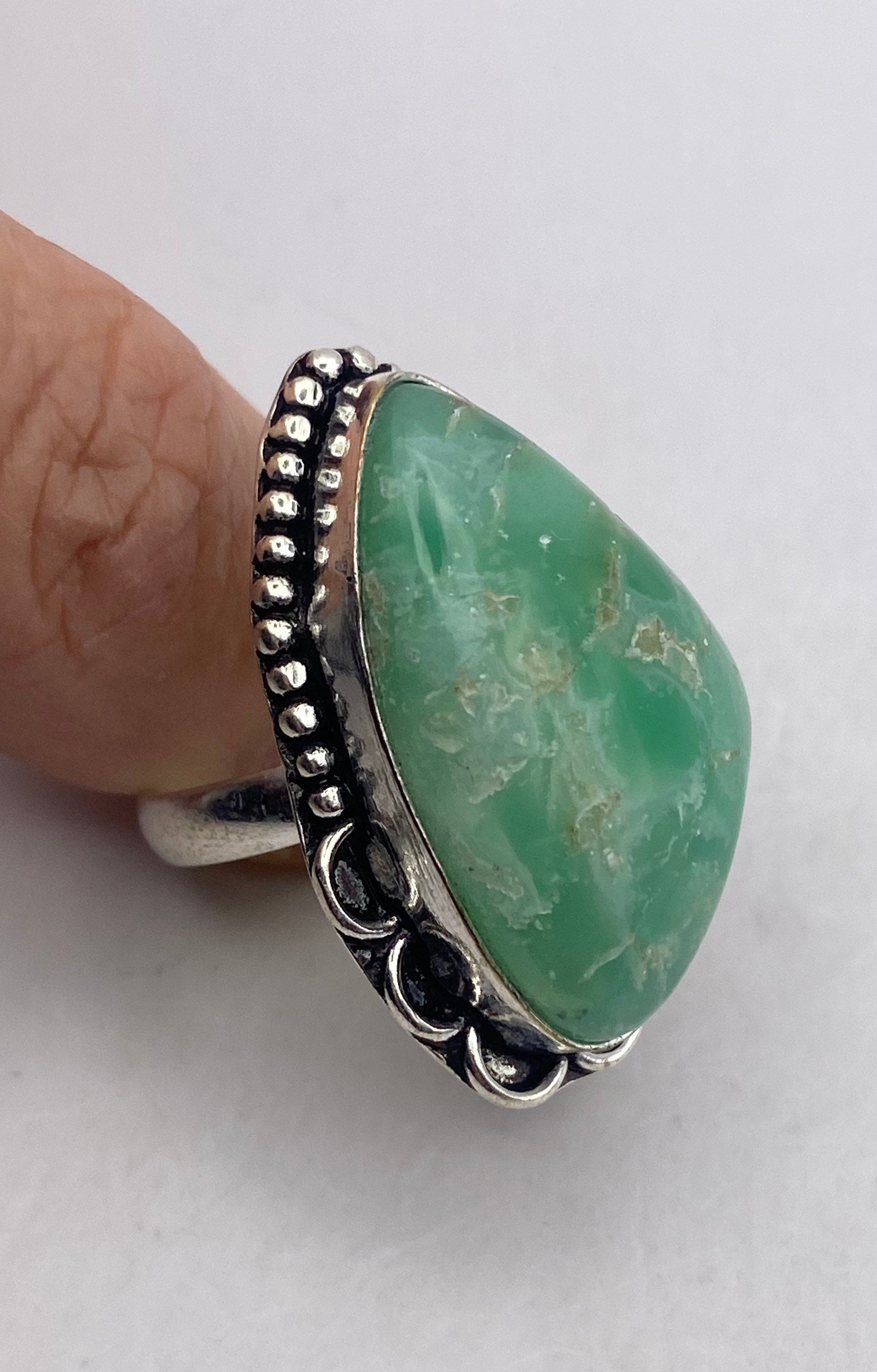 Vintage Green Amazonite Silver Ring Size 10.25