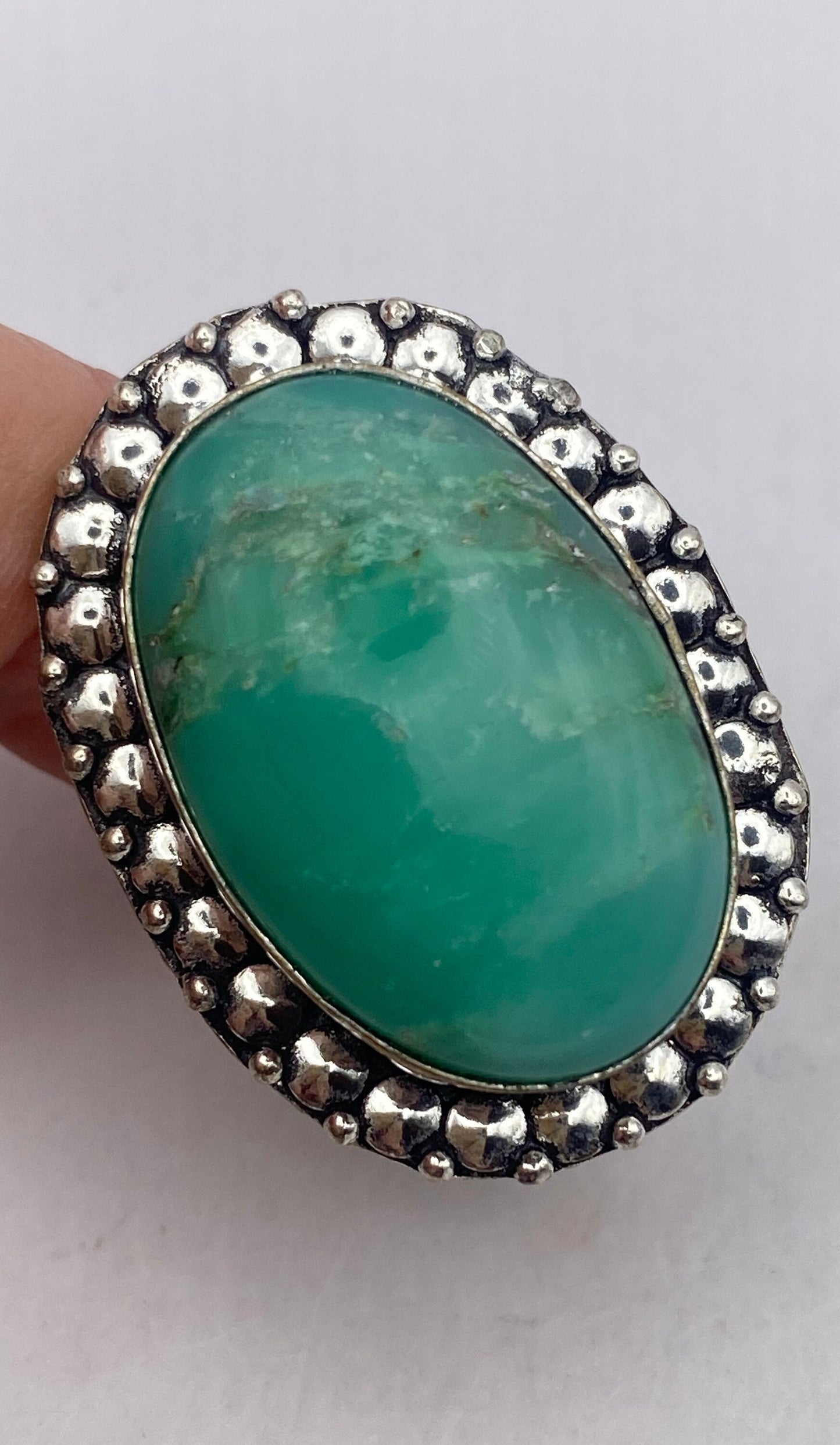 Vintage Green Amazonite Silver Ring Size 10