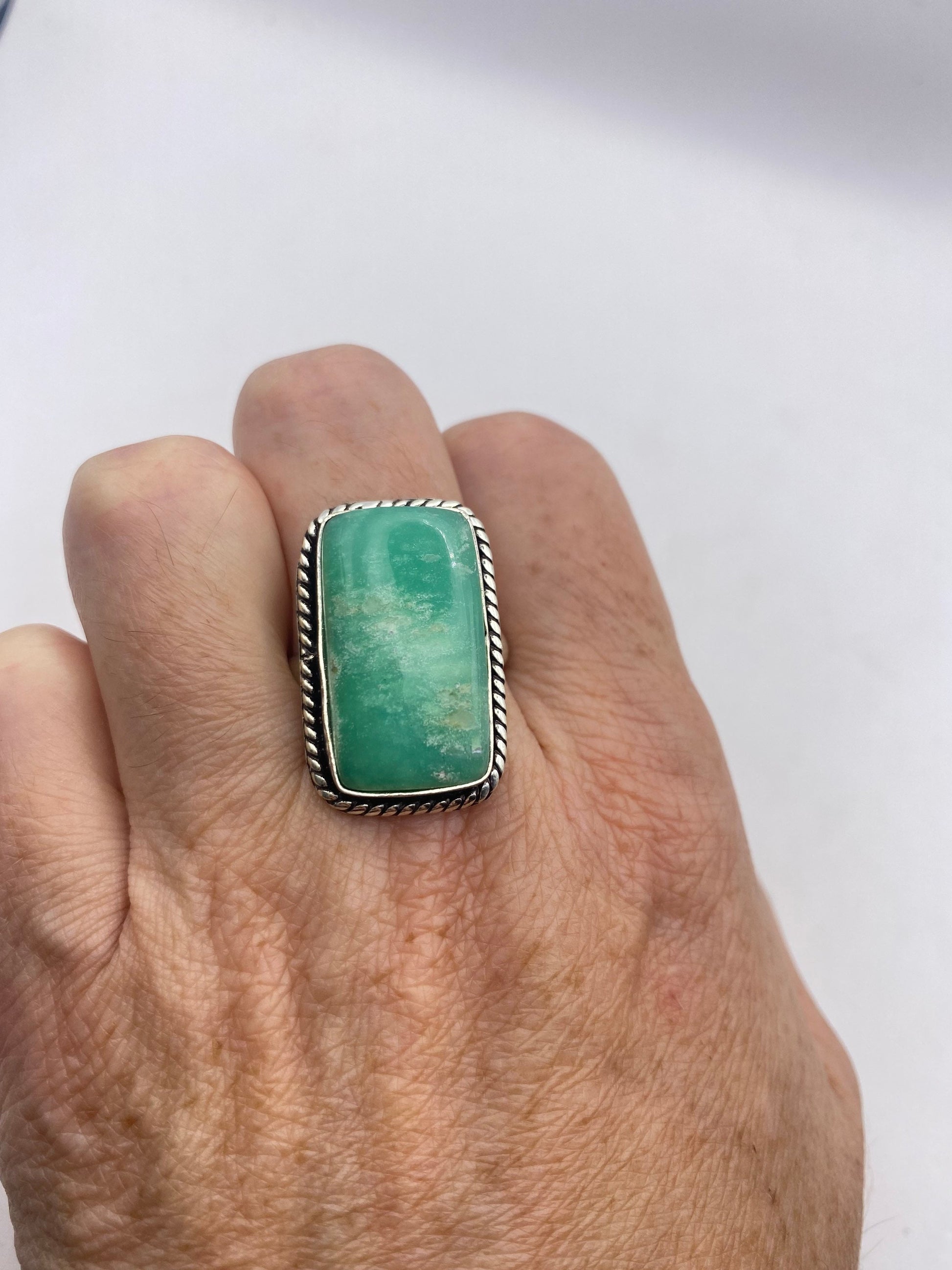 Vintage Green Amazonite Silver Ring Size 9.5