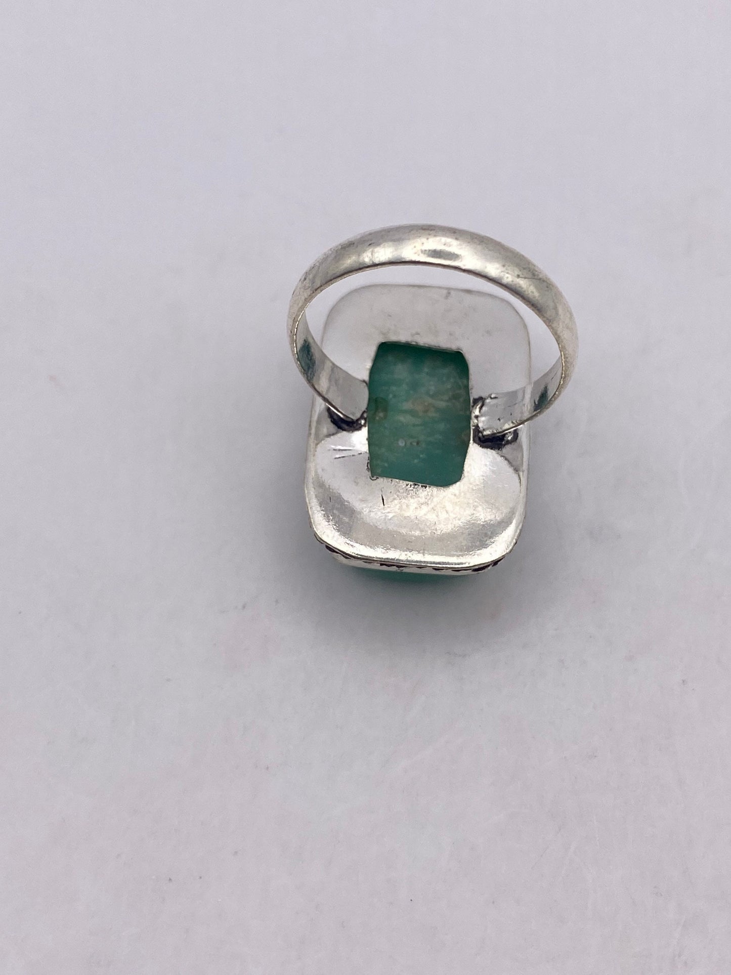 Vintage Green Amazonite Silver Ring Size 9.5