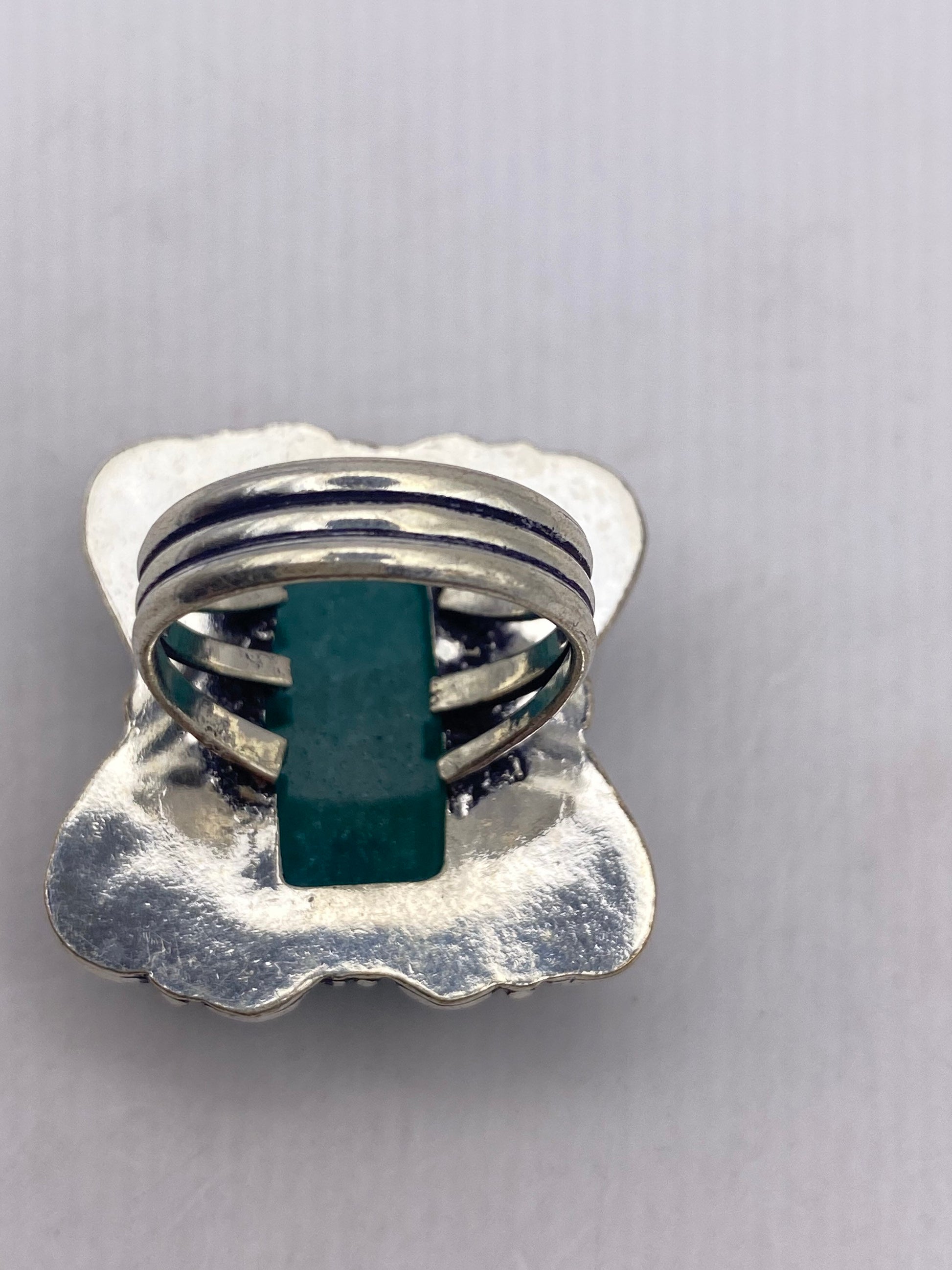 Vintage Green Amazonite Silver Ring Size 7.75