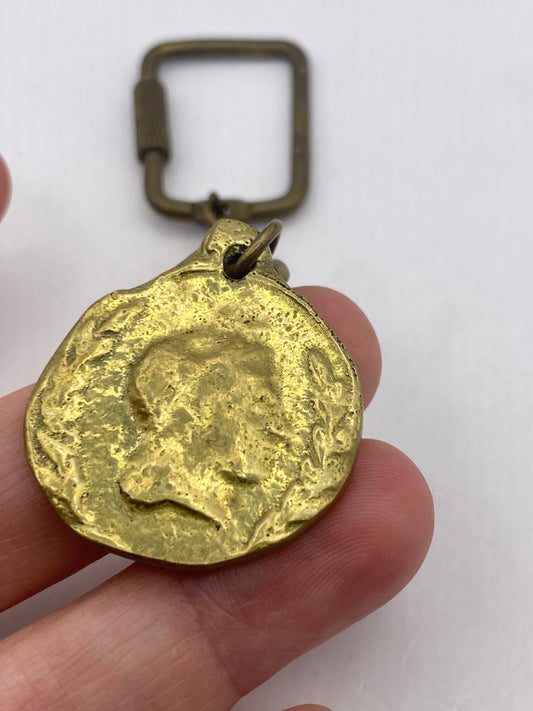 Vintage Bronze Cast Roman Coin Key Ring