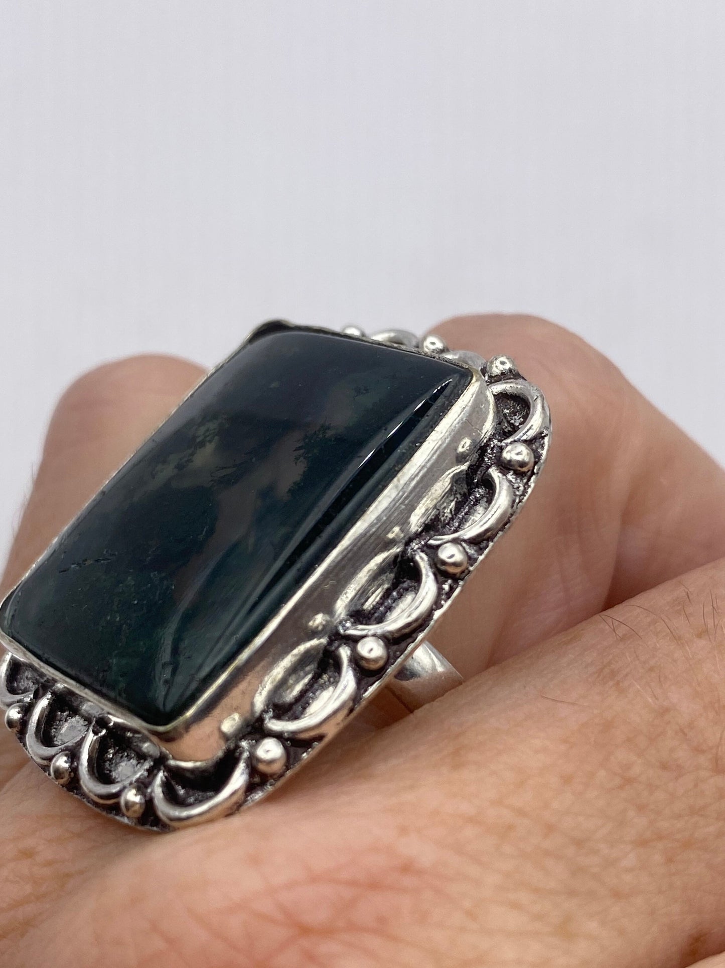 Vintage Green Moss Agate Cocktail Ring