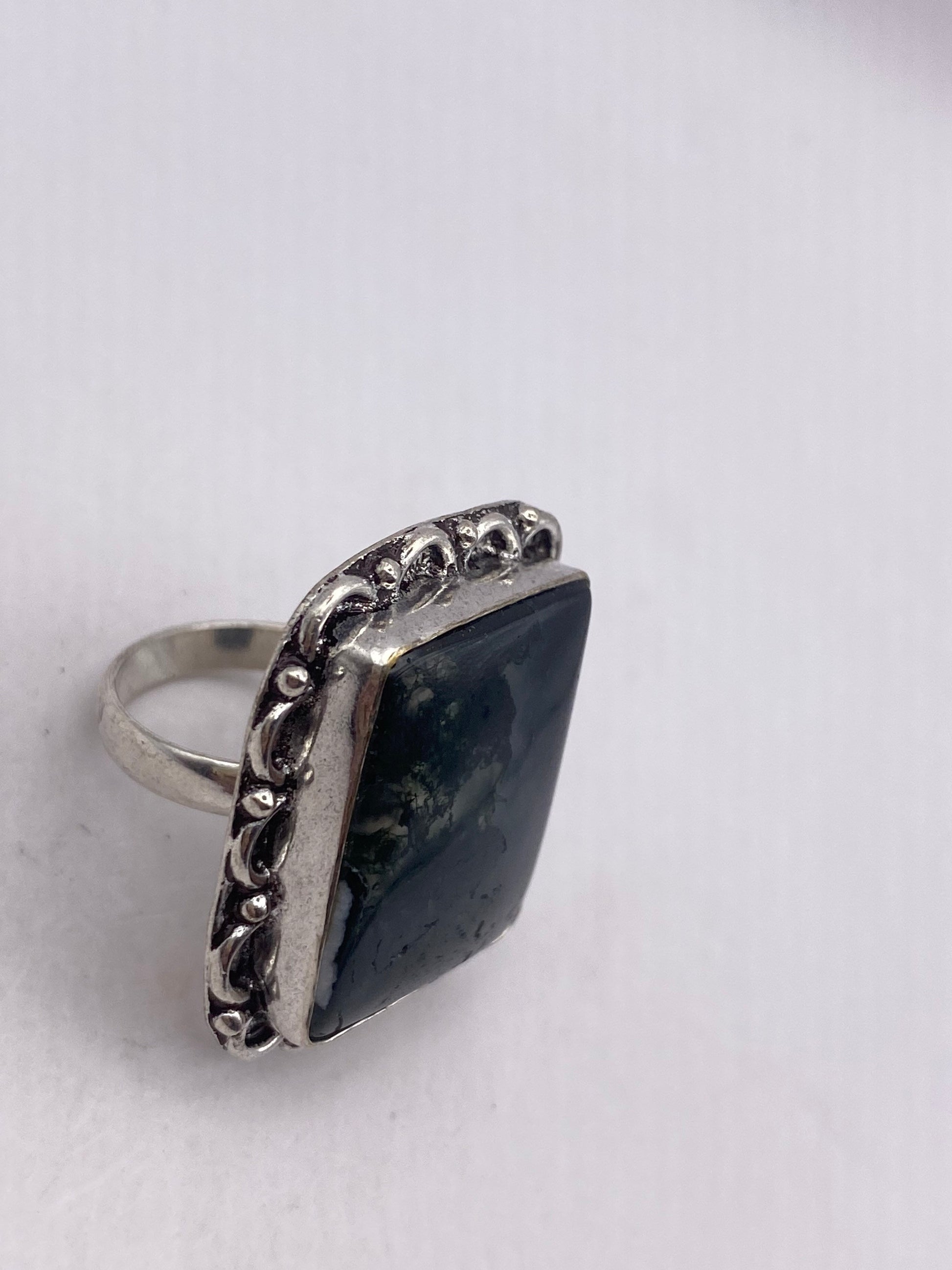 Vintage Green Moss Agate Cocktail Ring