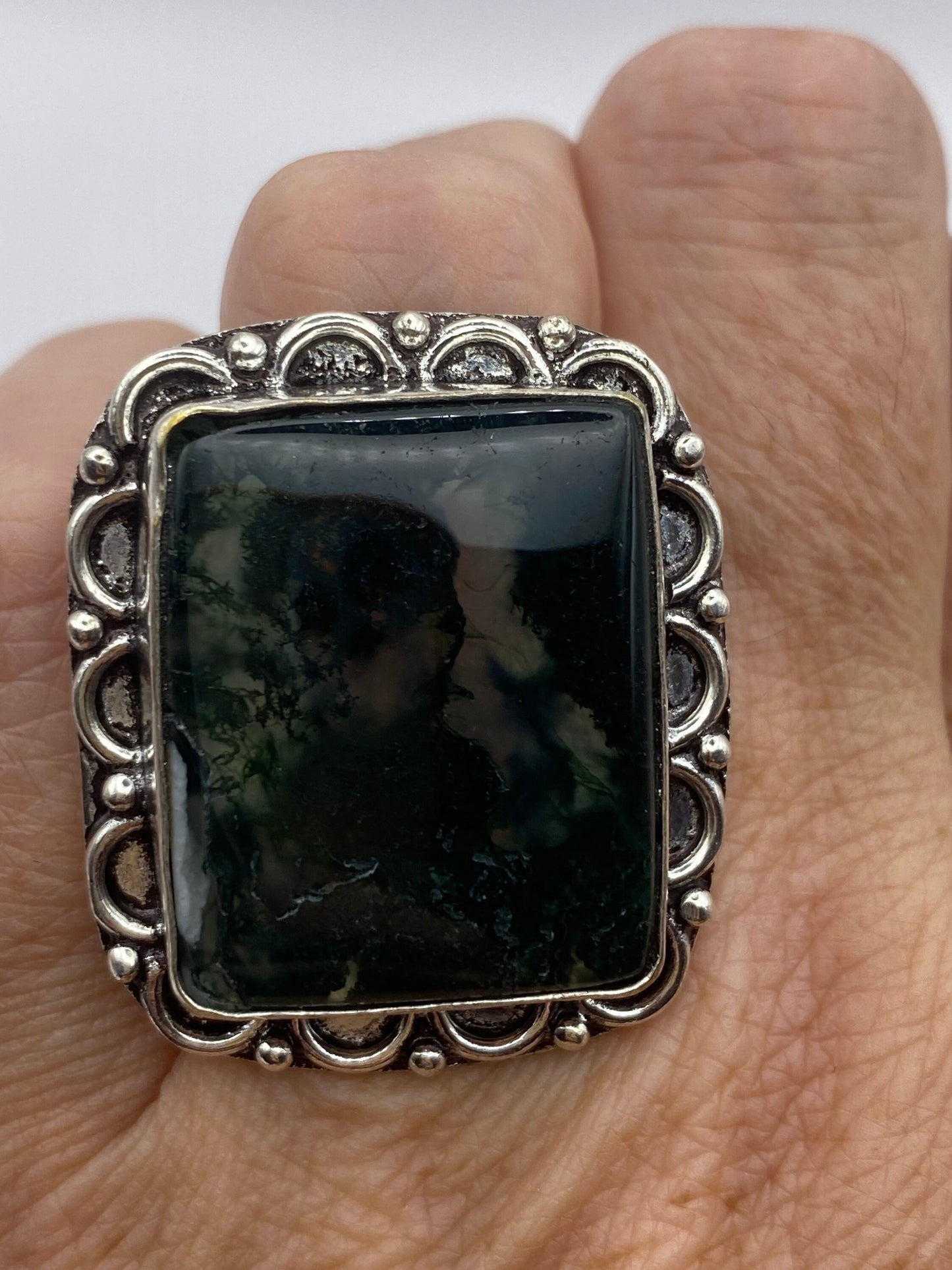 Vintage Green Moss Agate Cocktail Ring