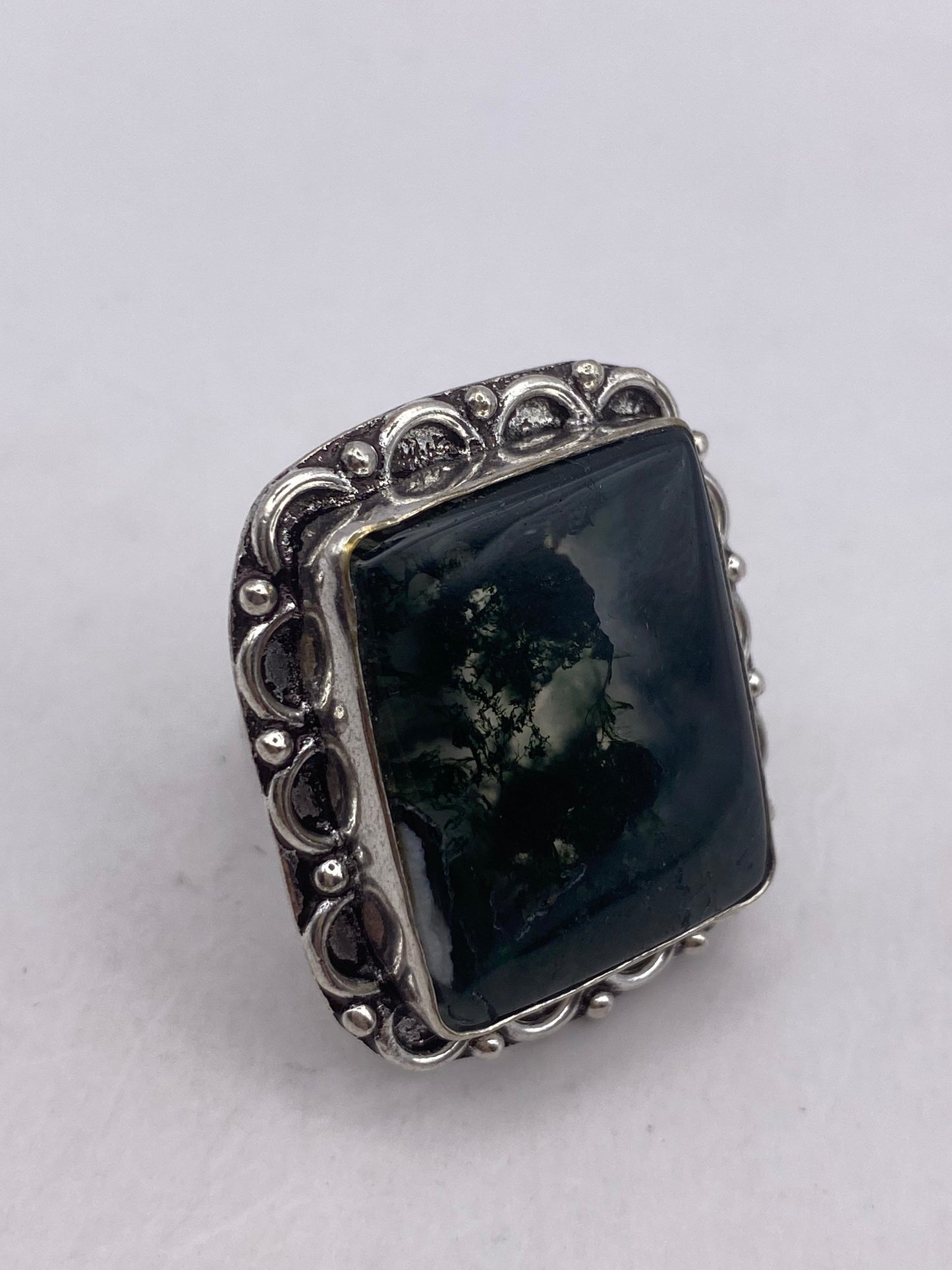 Vintage Green Moss Agate Cocktail Ring