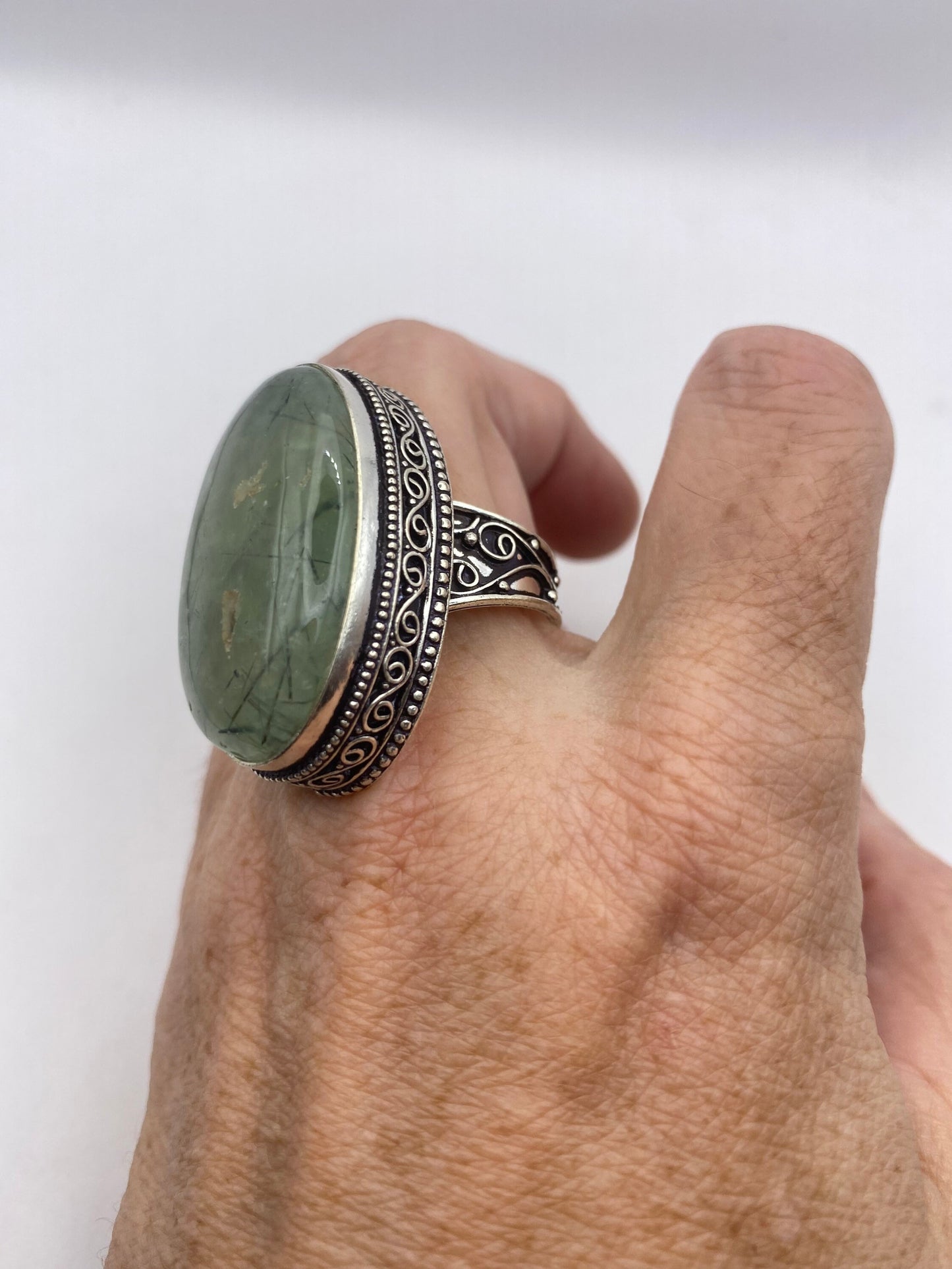 Vintage Green Moss Agate Cocktail Ring