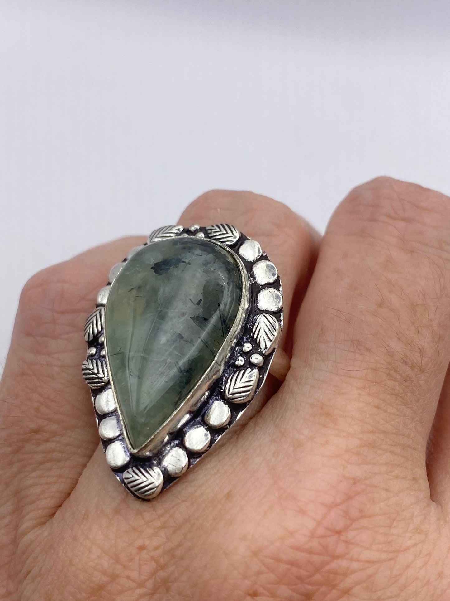 Vintage Green Moss Agate Cocktail Ring