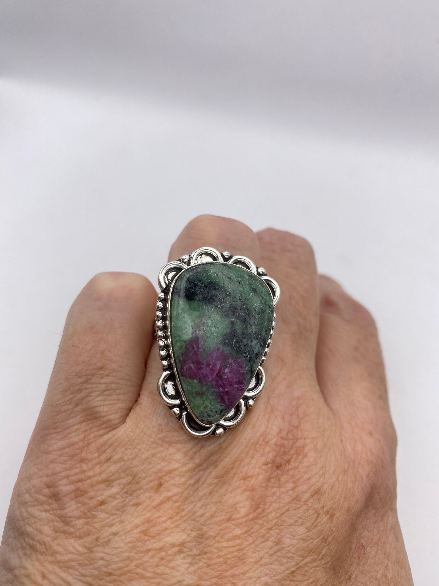 Vintage Handmade Raw Pink Ruby Zoisite Silver Gothic Ring