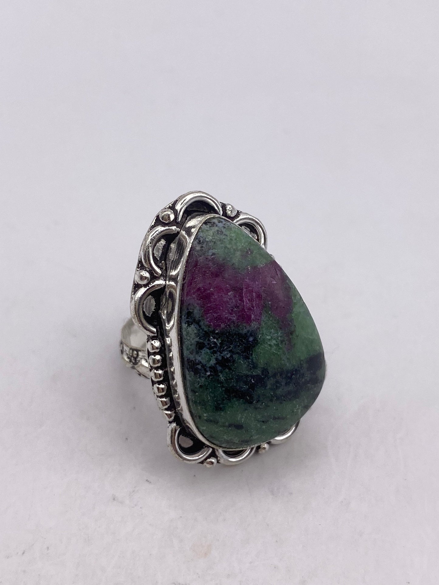 Vintage Handmade Raw Pink Ruby Zoisite Silver Gothic Ring