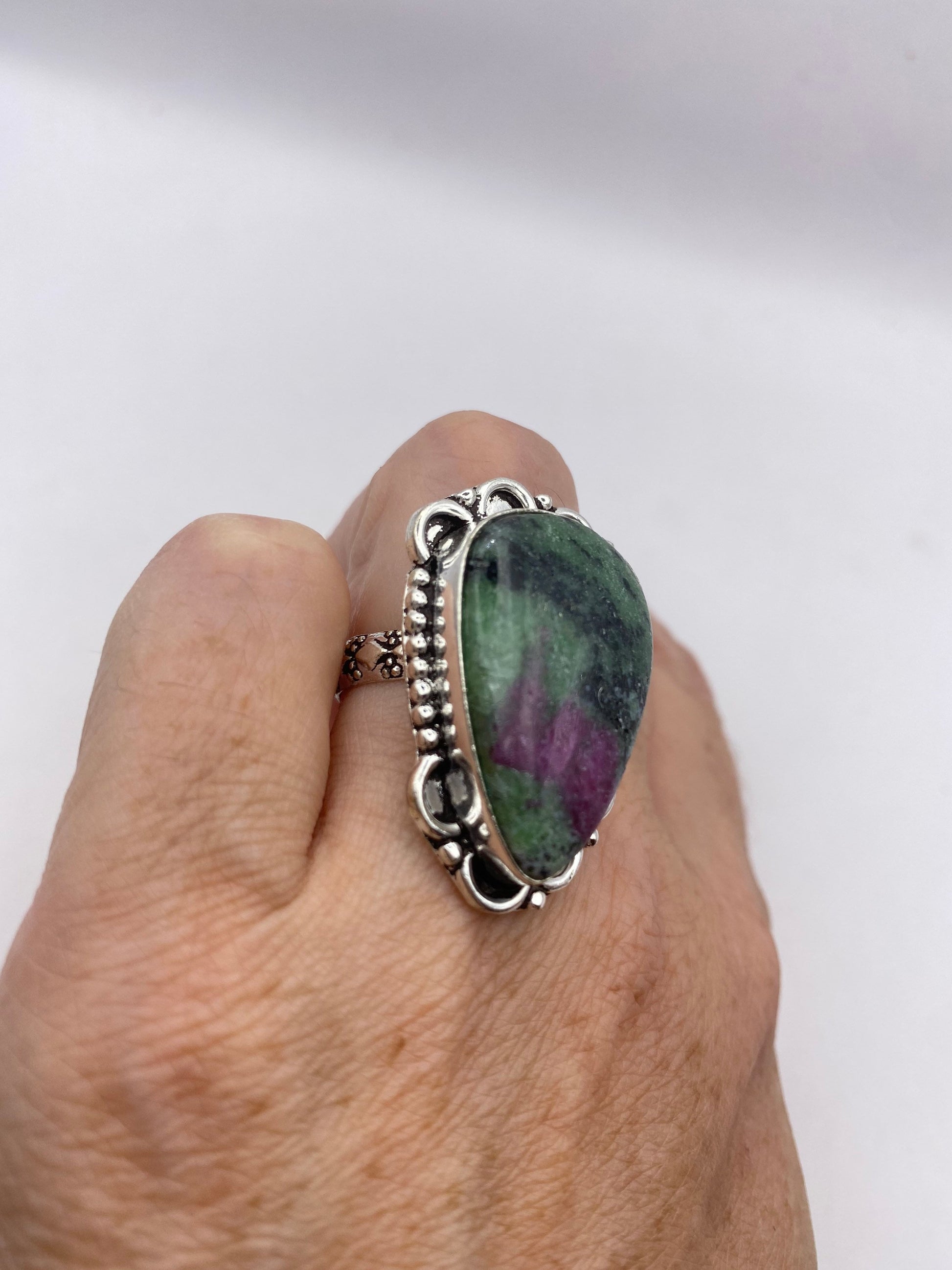 Vintage Handmade Raw Pink Ruby Zoisite Silver Gothic Ring