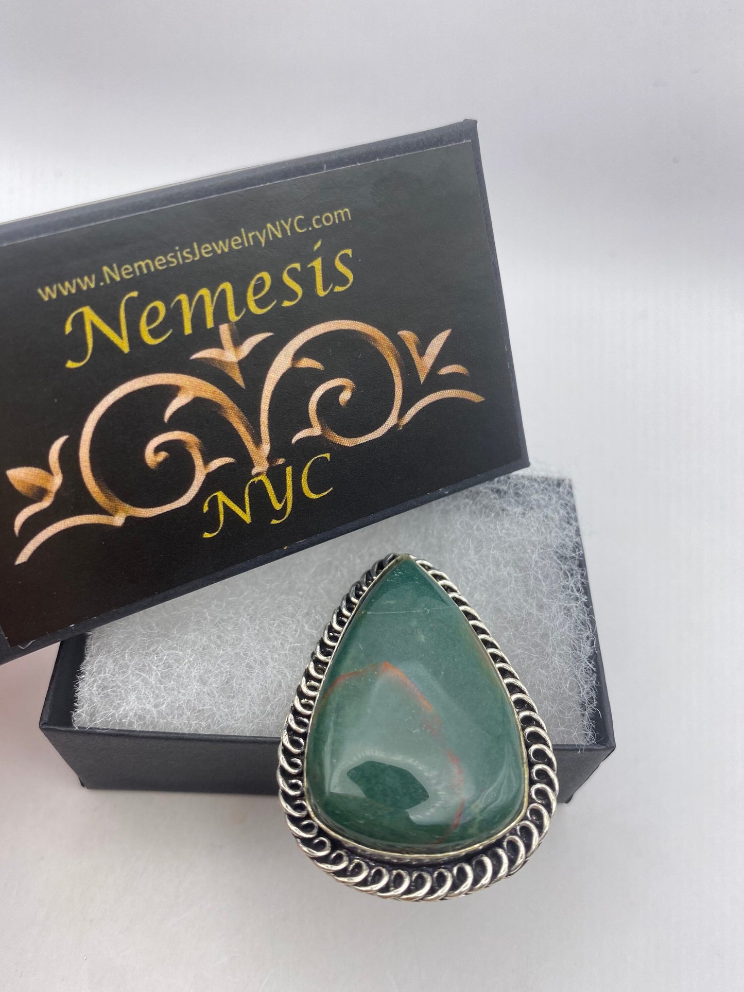 Vintage Green Agate Silver Cocktail Ring