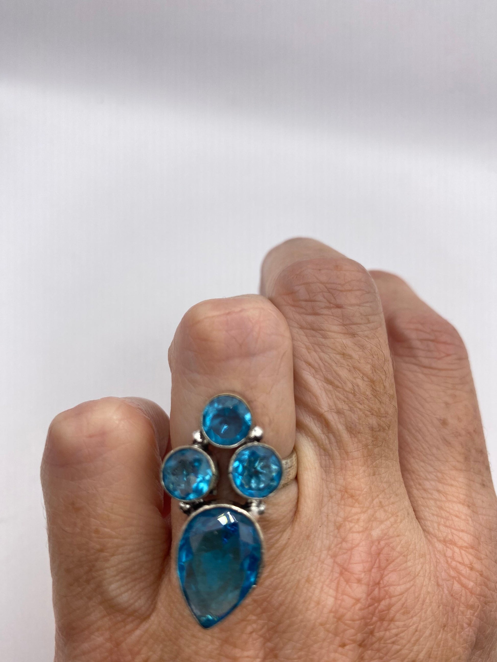 Vintage Aqua Blue Volcanic Art Glass Ring