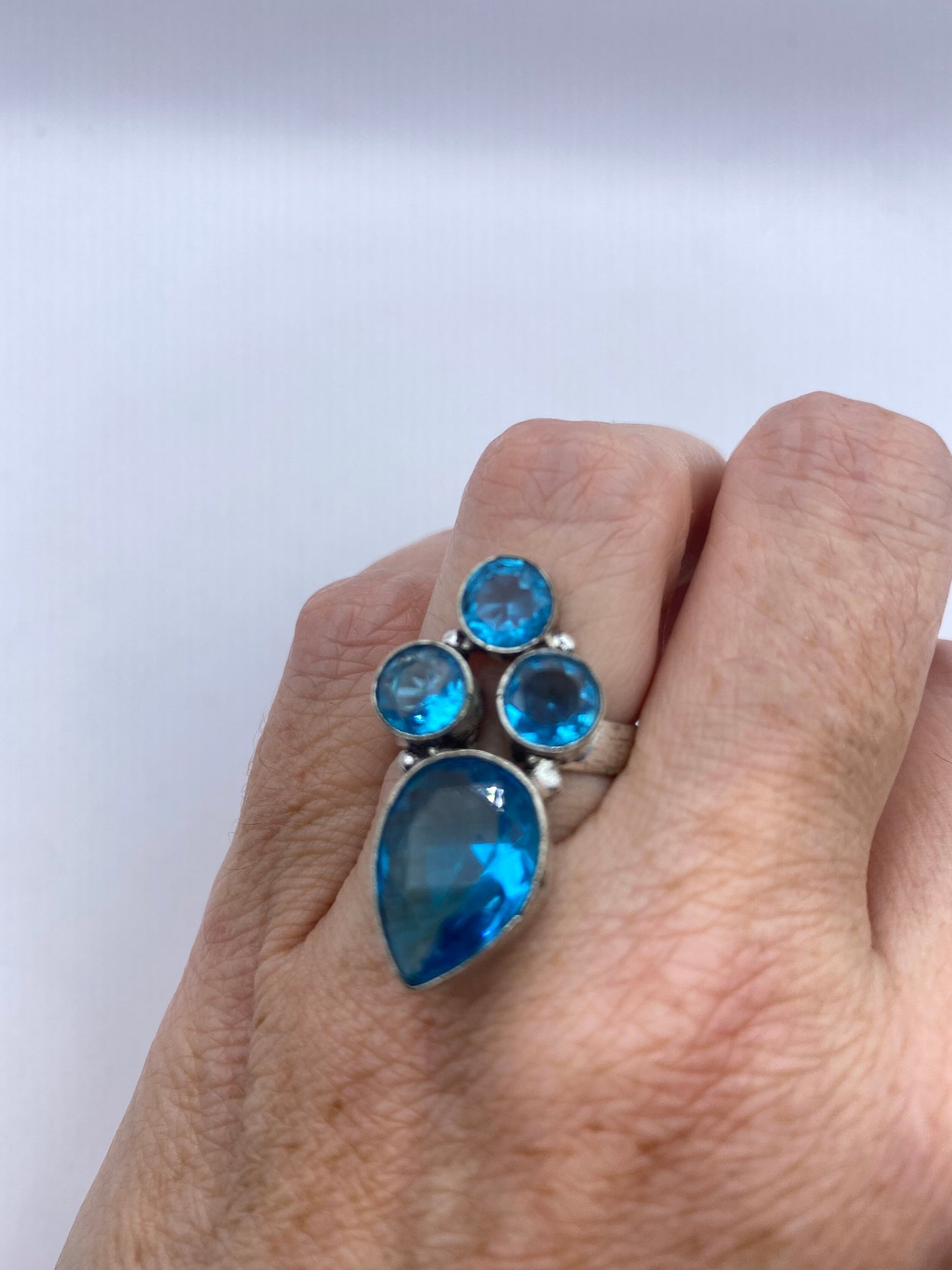 Vintage Aqua Blue Volcanic Art Glass Ring