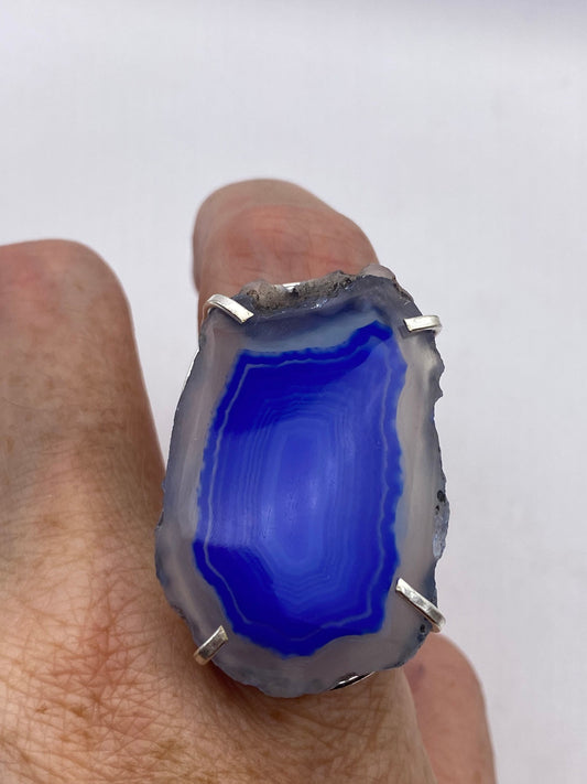 Vintage Genuine Blue Lace agate Silver Ring