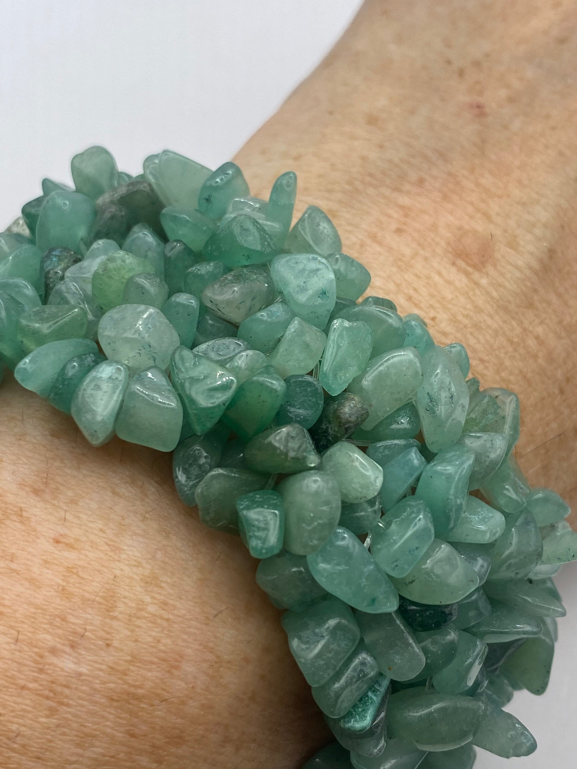 Vintage Green Aventurine Jade Chip Macrame Stretch Lucky Bracelet