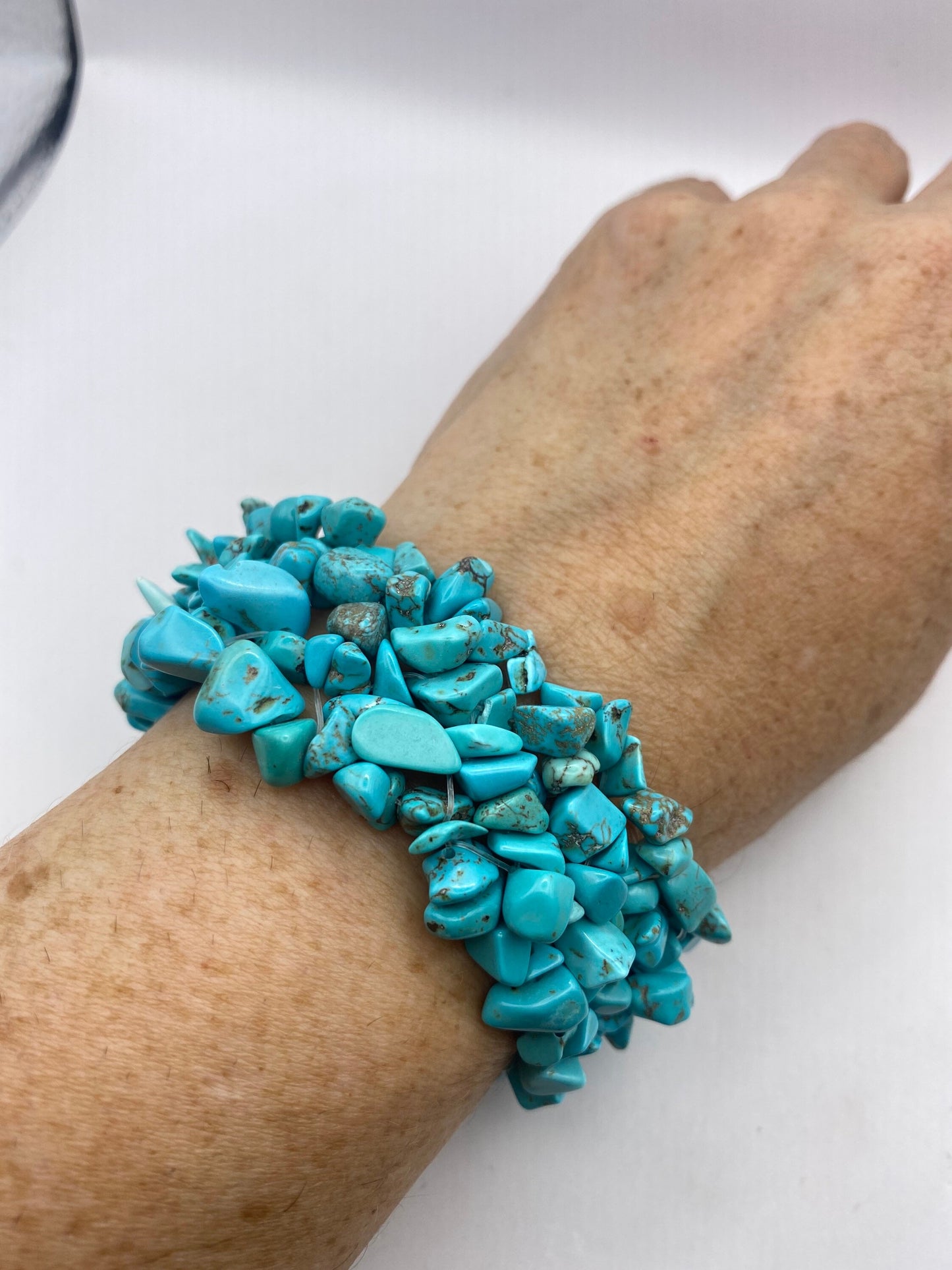 Vintage Turquoise Chip Macrame Stretch Lucky Bracelet