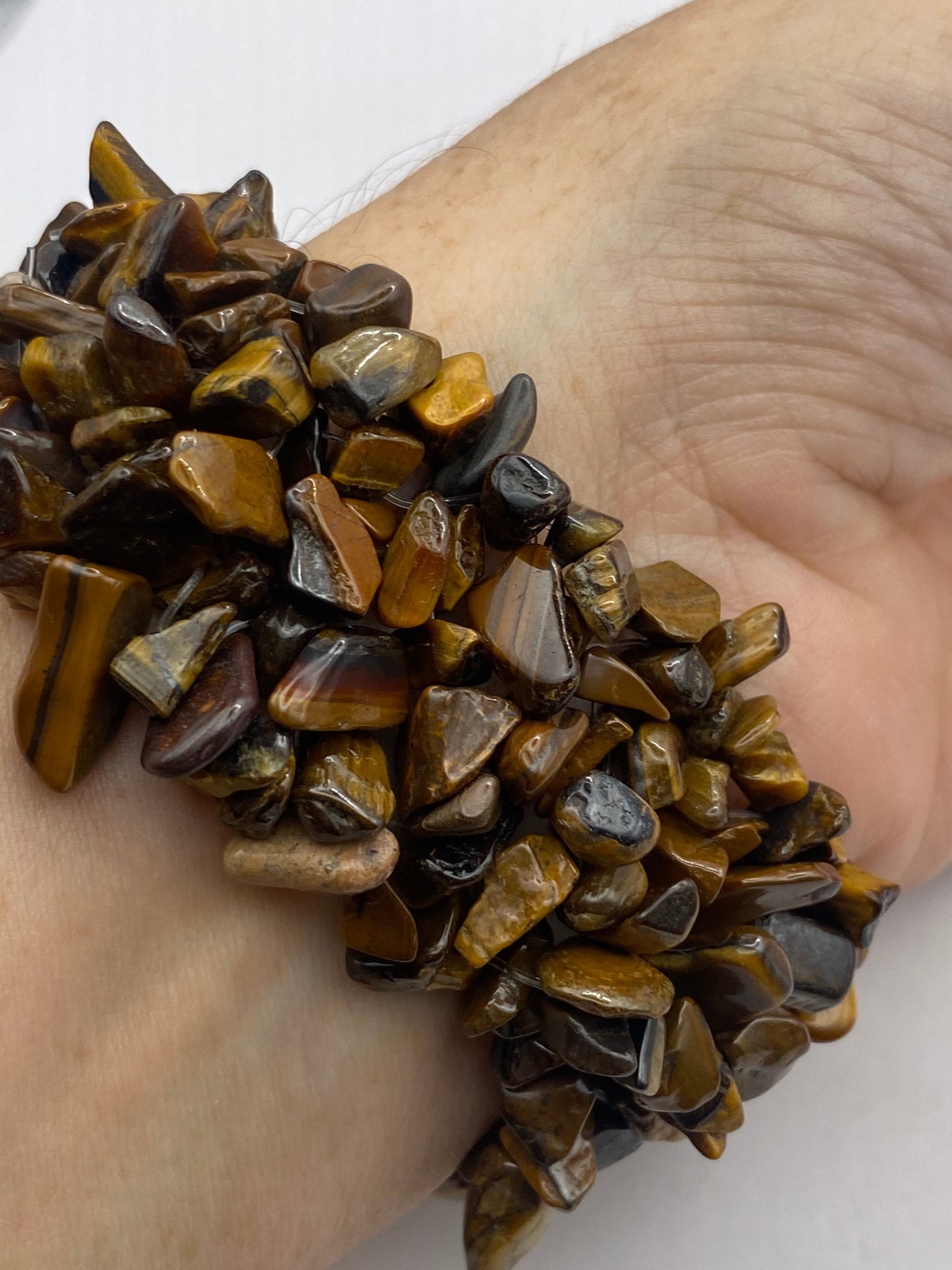 Vintage Tiger Eye Chip Macrame Stretch Lucky Bracelet